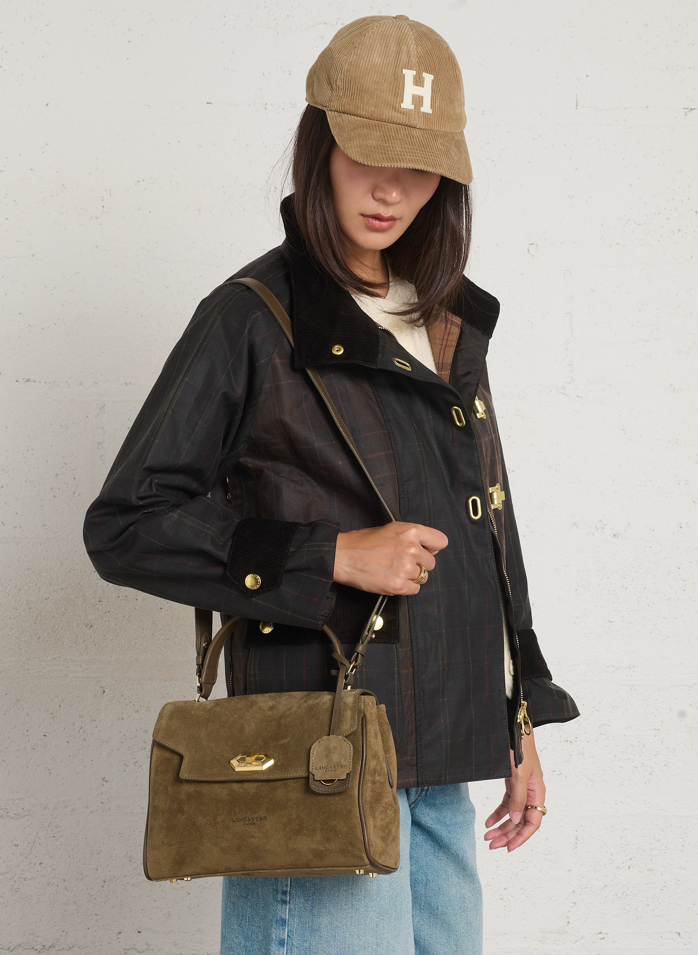 Calfskin leather handbag LANCASTER PARIS Khaki