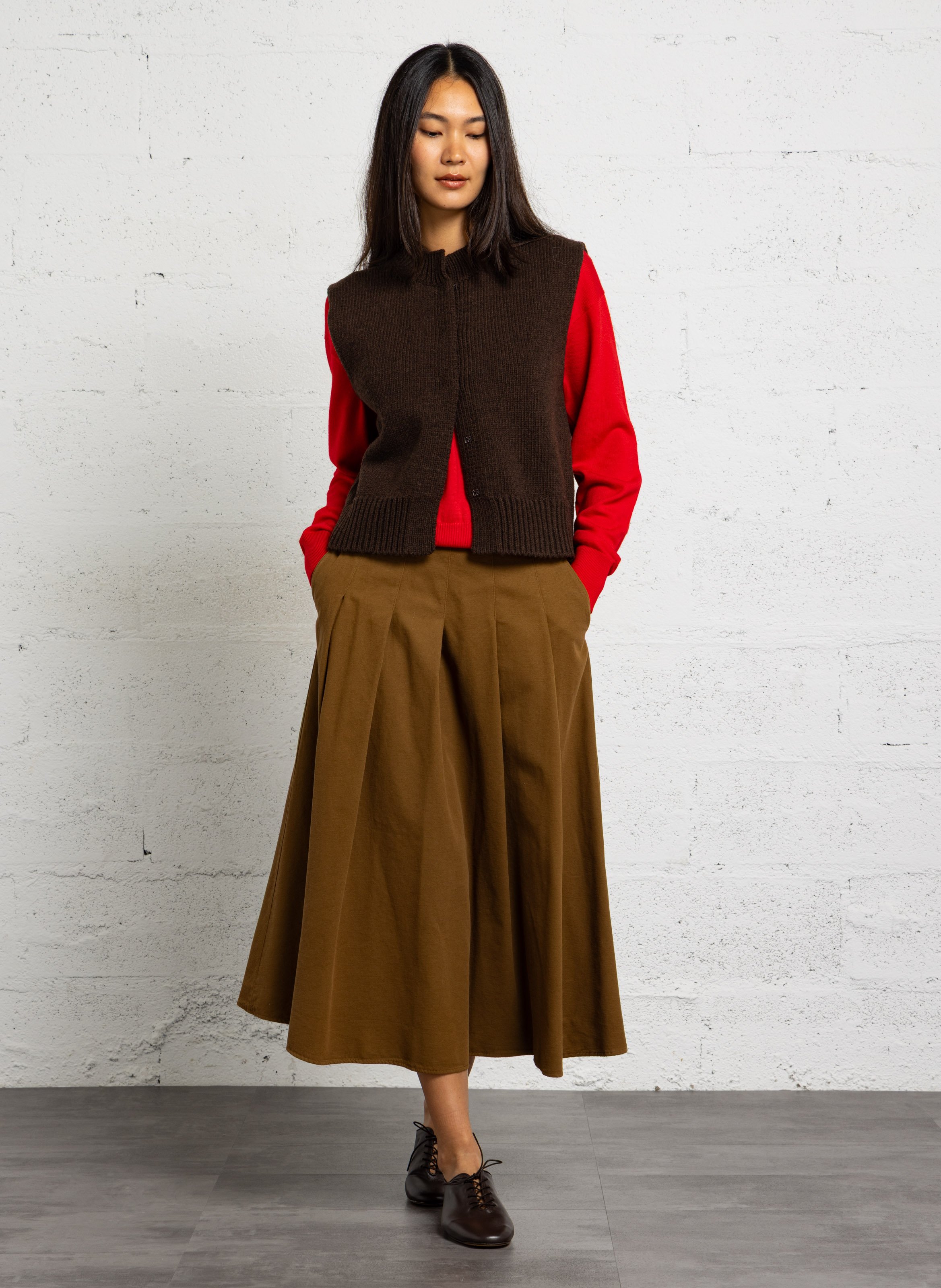 Pull à col v en laine LAURENCE BRAS Rouge