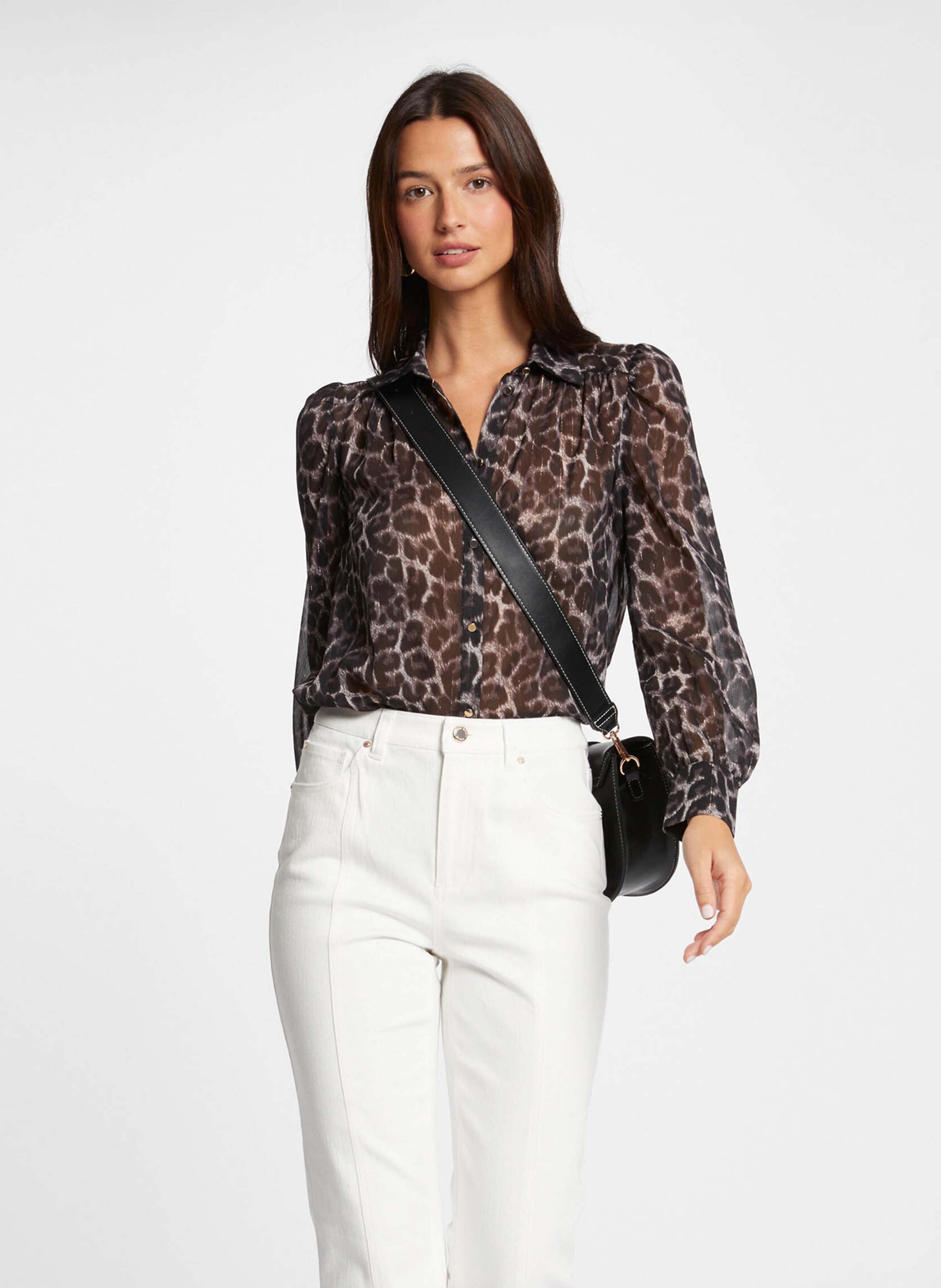 Rechte blouse met lange mouwen en print MORGAN Veelkleurig