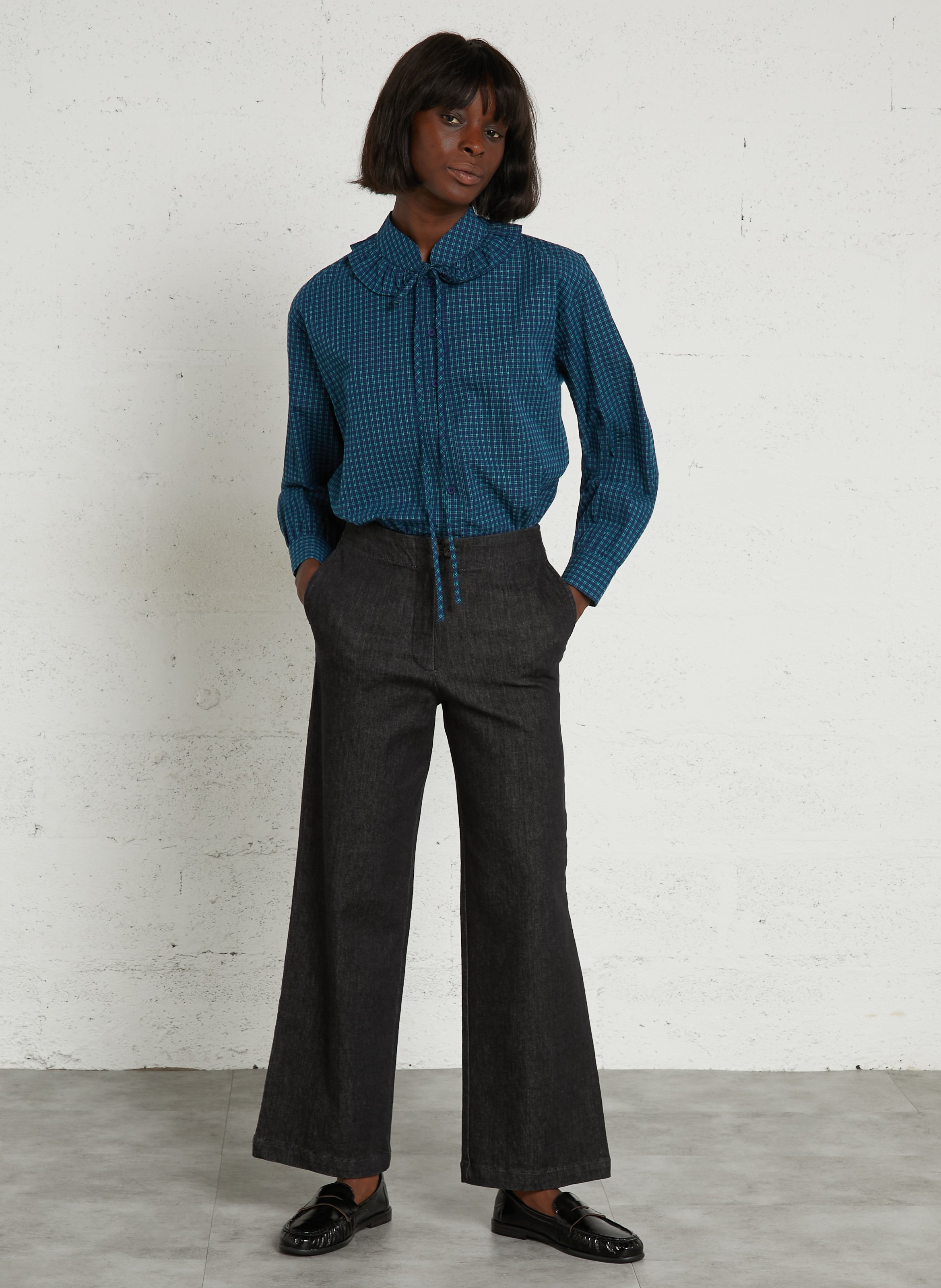 Chemise col claudine en coton SEE U SOON Bleu