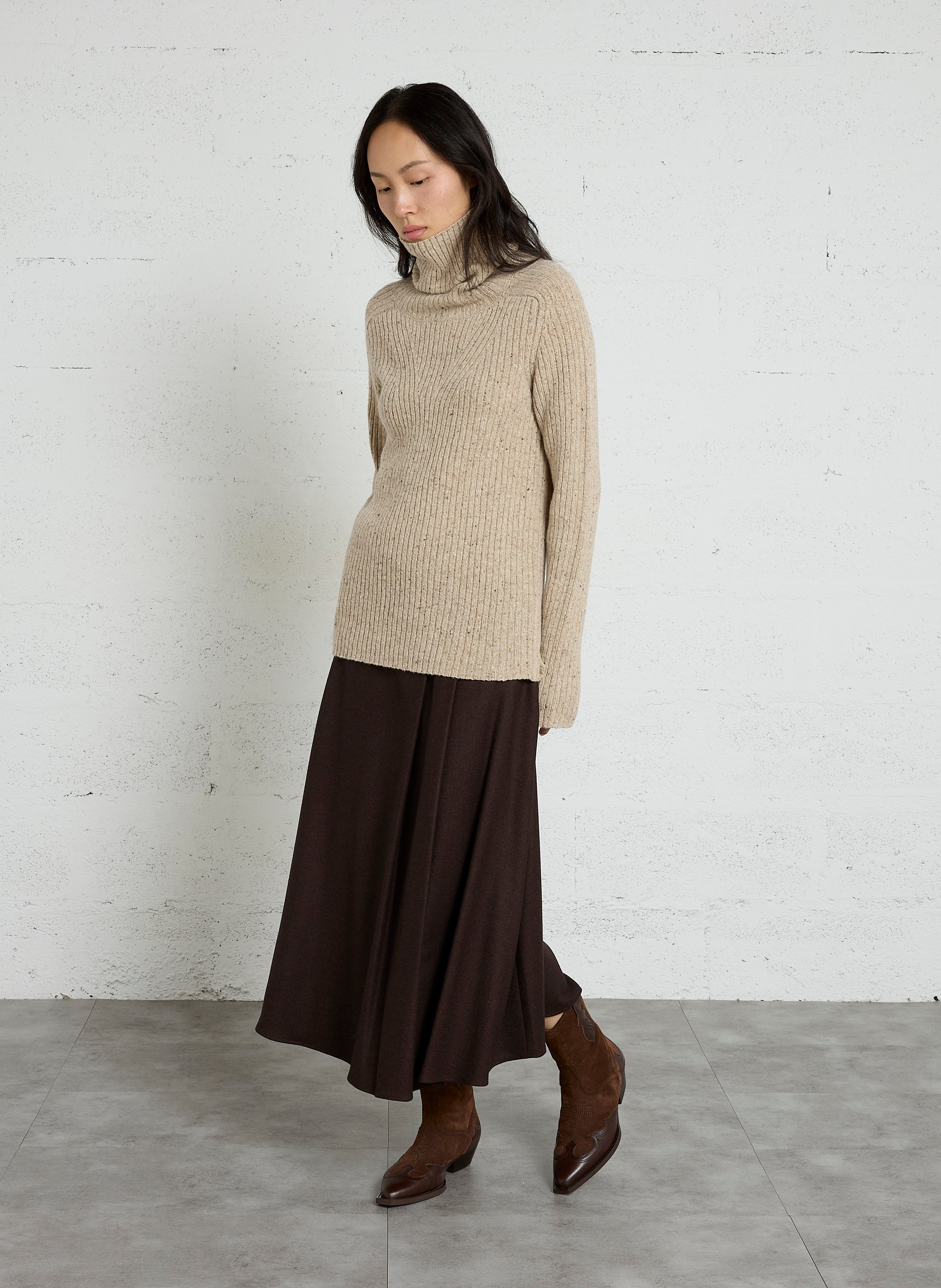 Long flared skirt DIEGA Brown