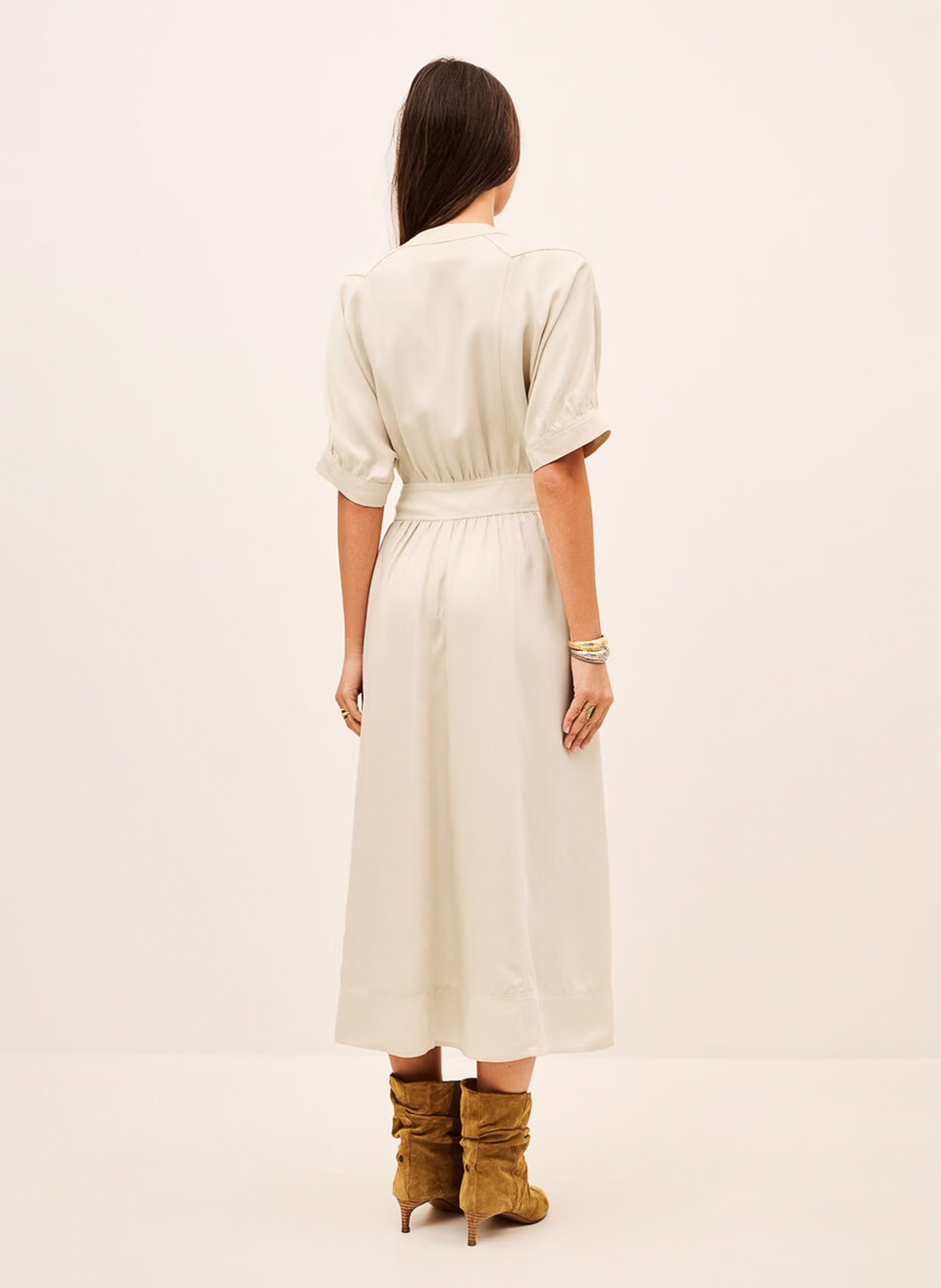 Robe chemise midi cintrée à manches courtes | Beige BA&SH Femme