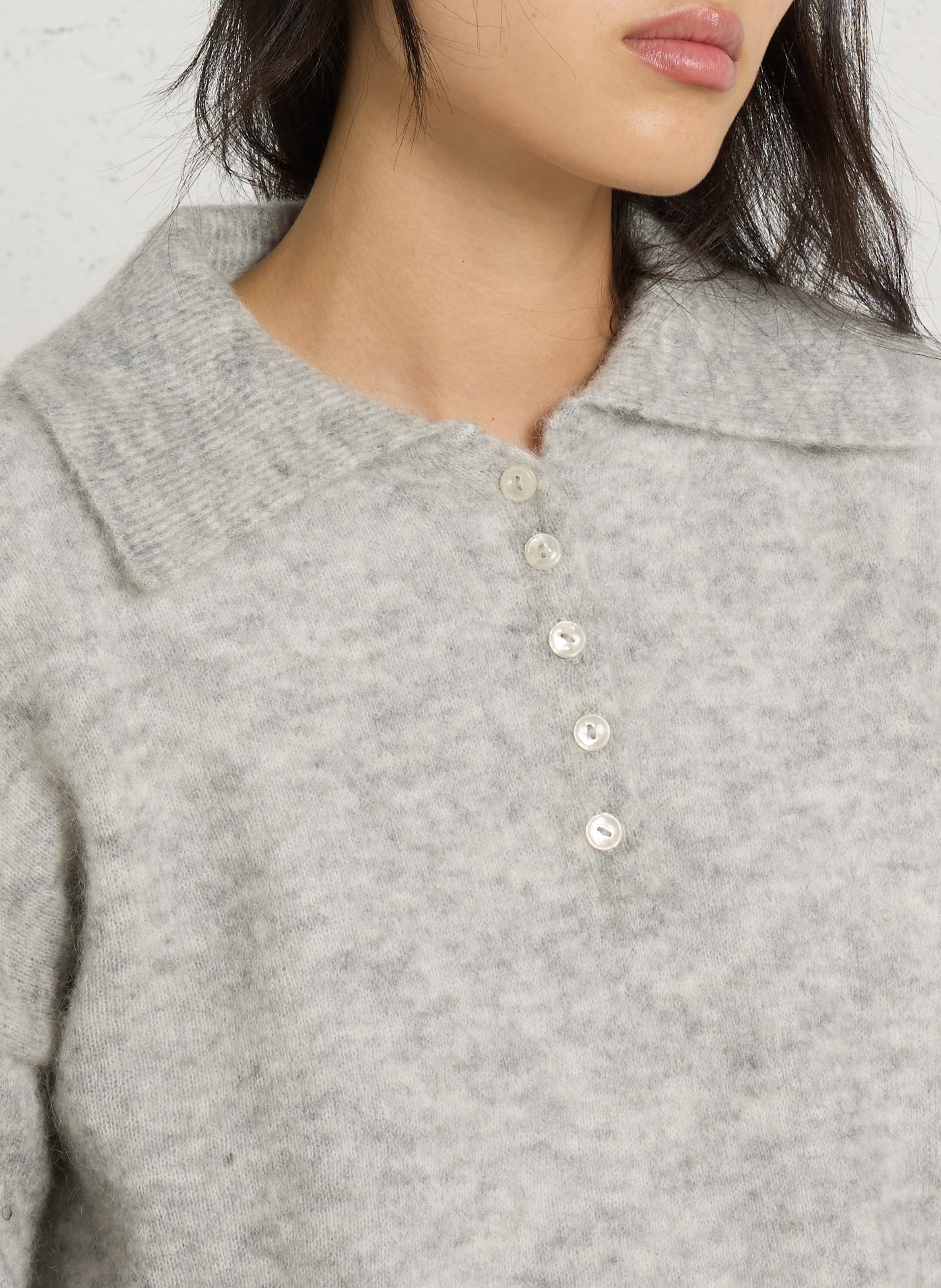 Straight fit polo collar sweater in blended wool DES PETITS HAUTS Grey