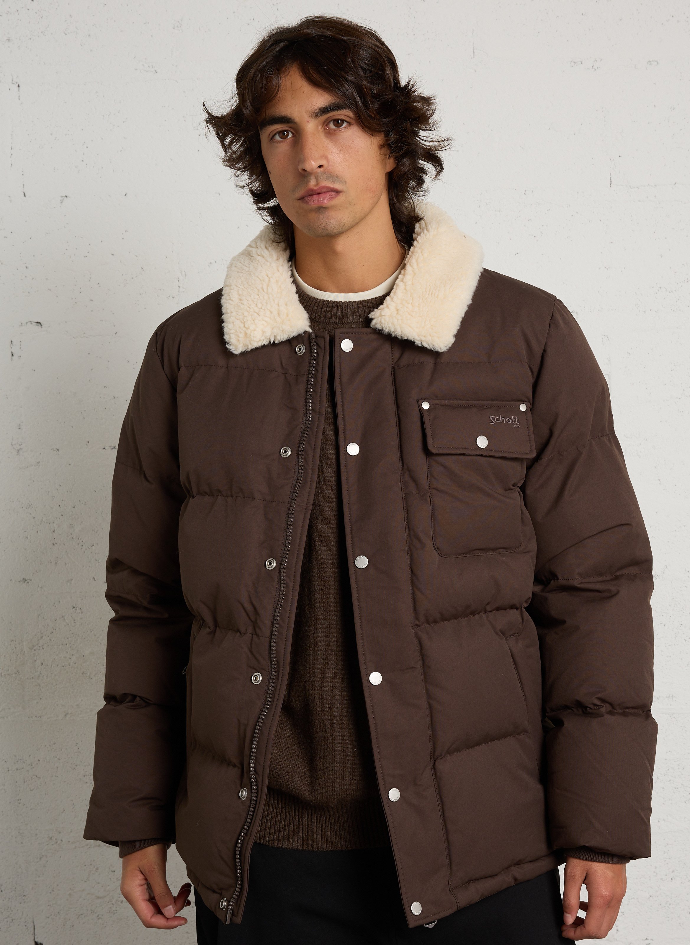 Gerade geschnittene Steppjacke aus Baumwollmischung mit Sherpa-Kragen SCHOTT Braun