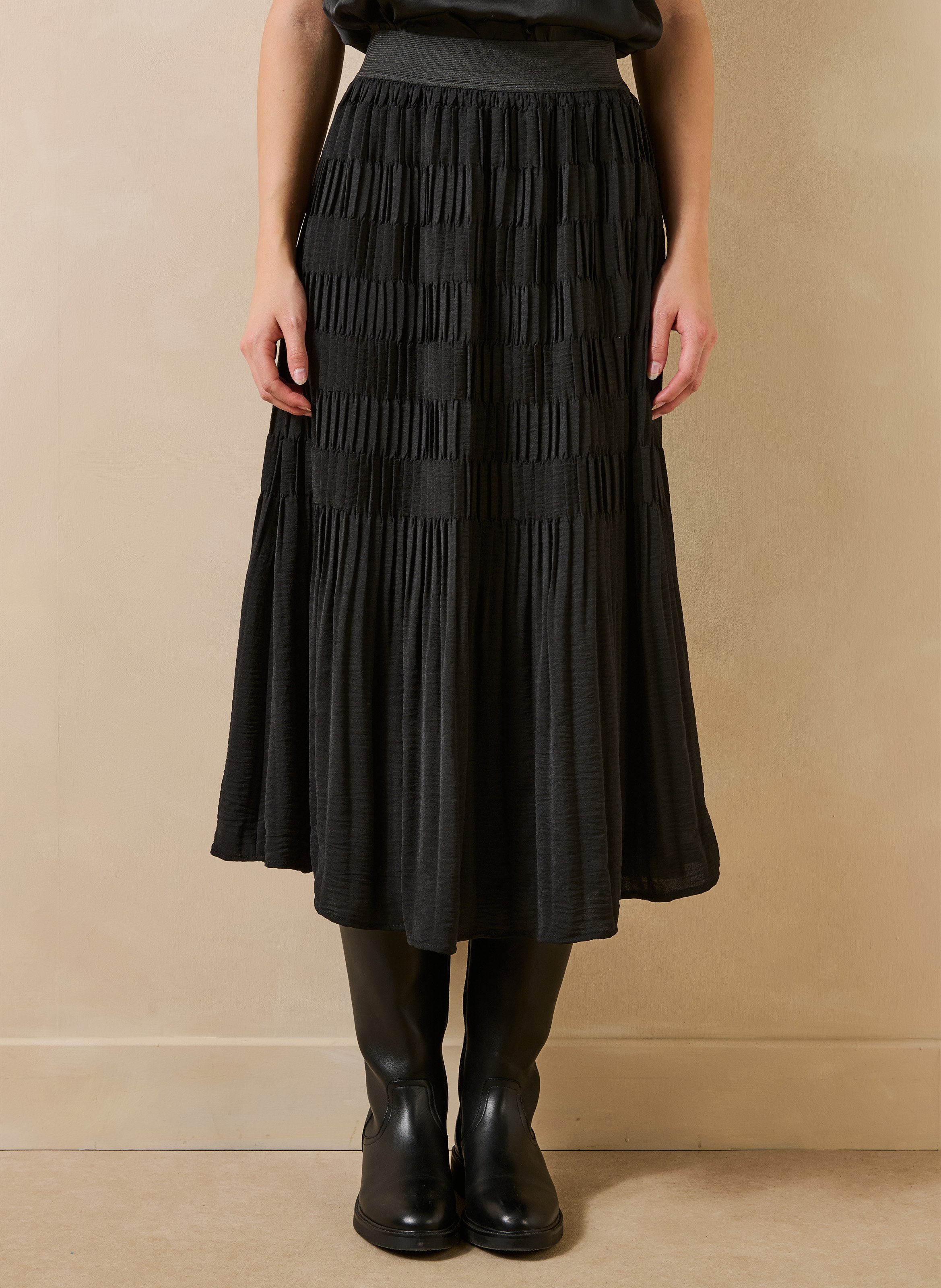 Jupe midi évasée plissée LA FEE MARABOUTEE Noir