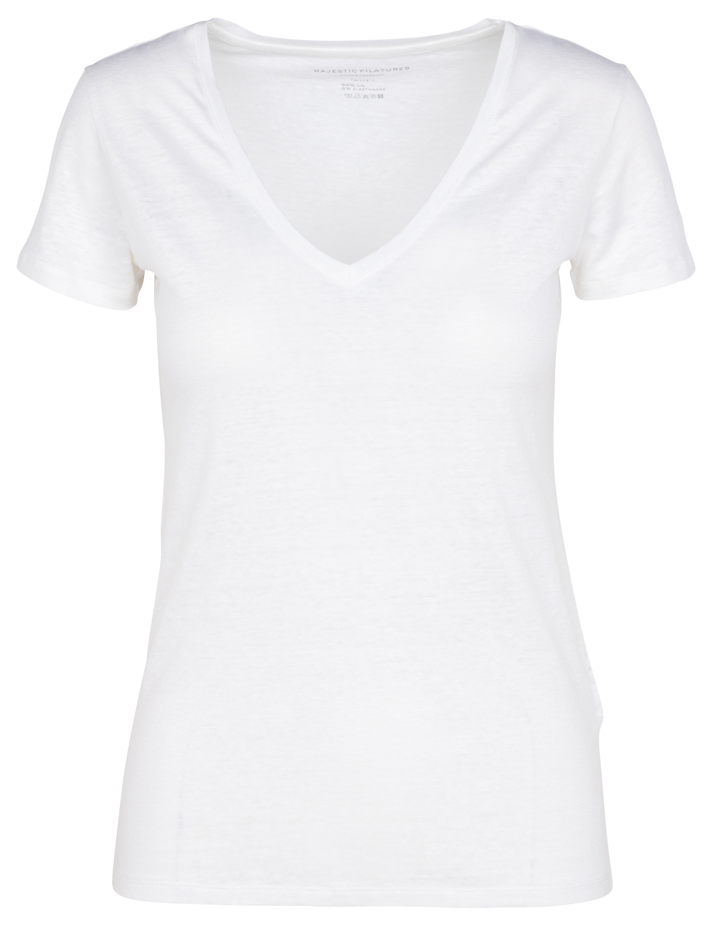 Form-fitting stretch linen V-neck T-shirt MAJESTIC FILATURES White