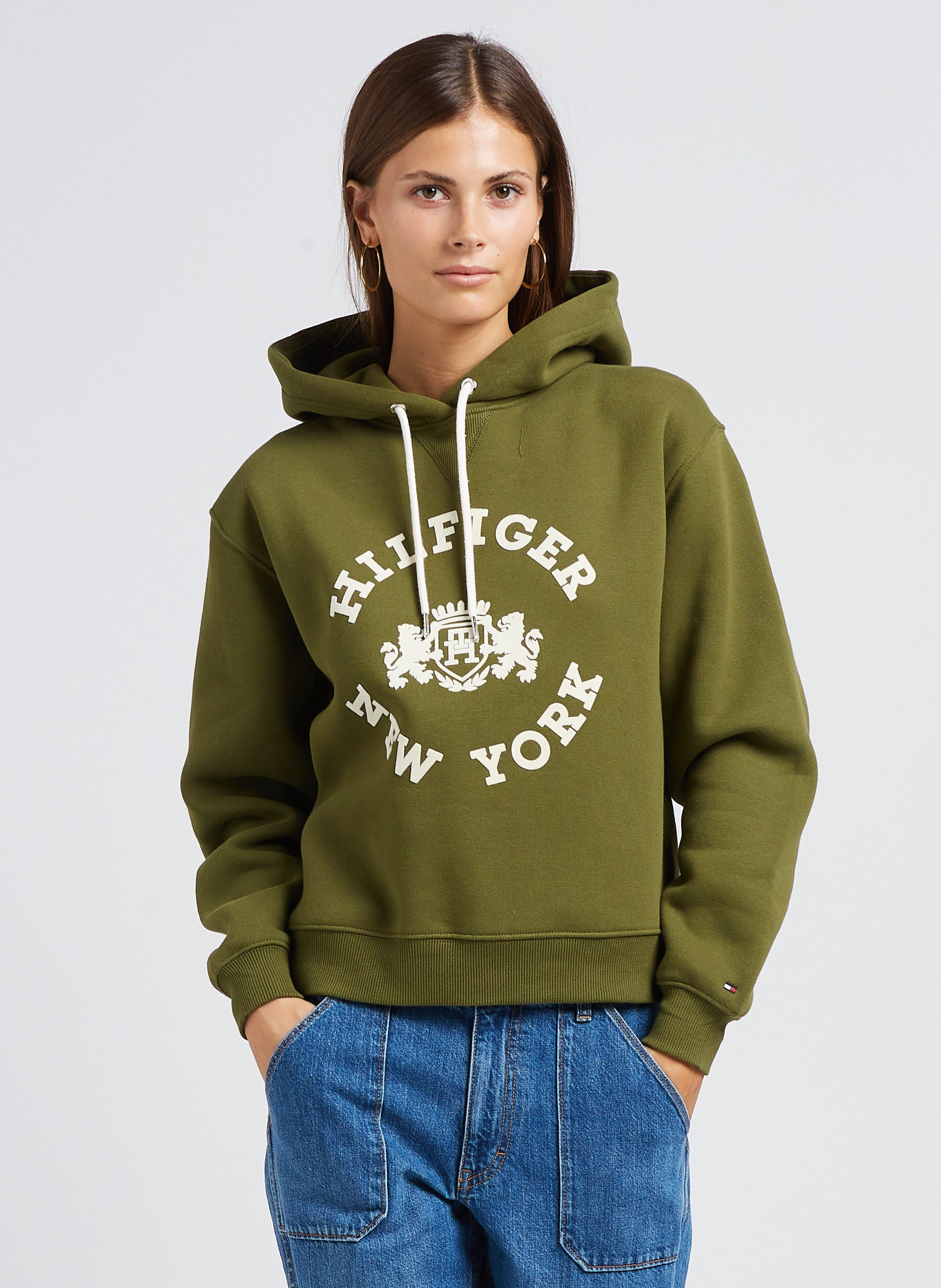 Sweat capuche ample en coton m lang Vert