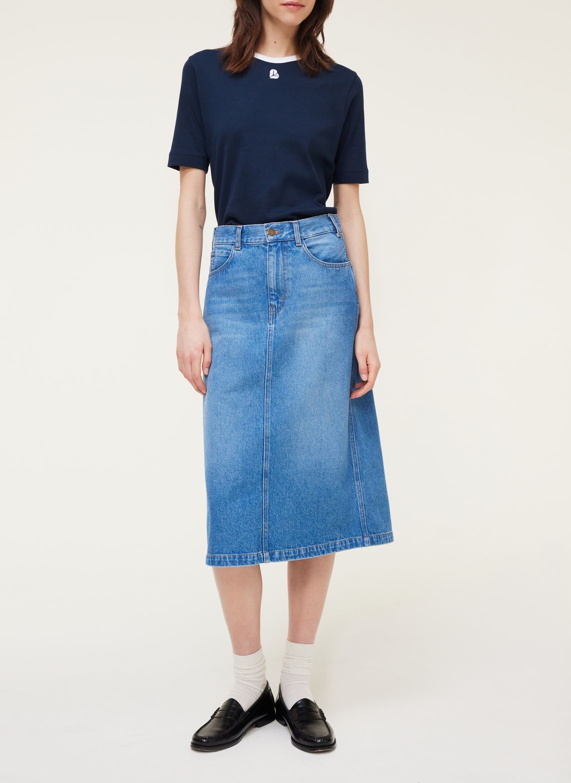 Jupe midi en online jean femme