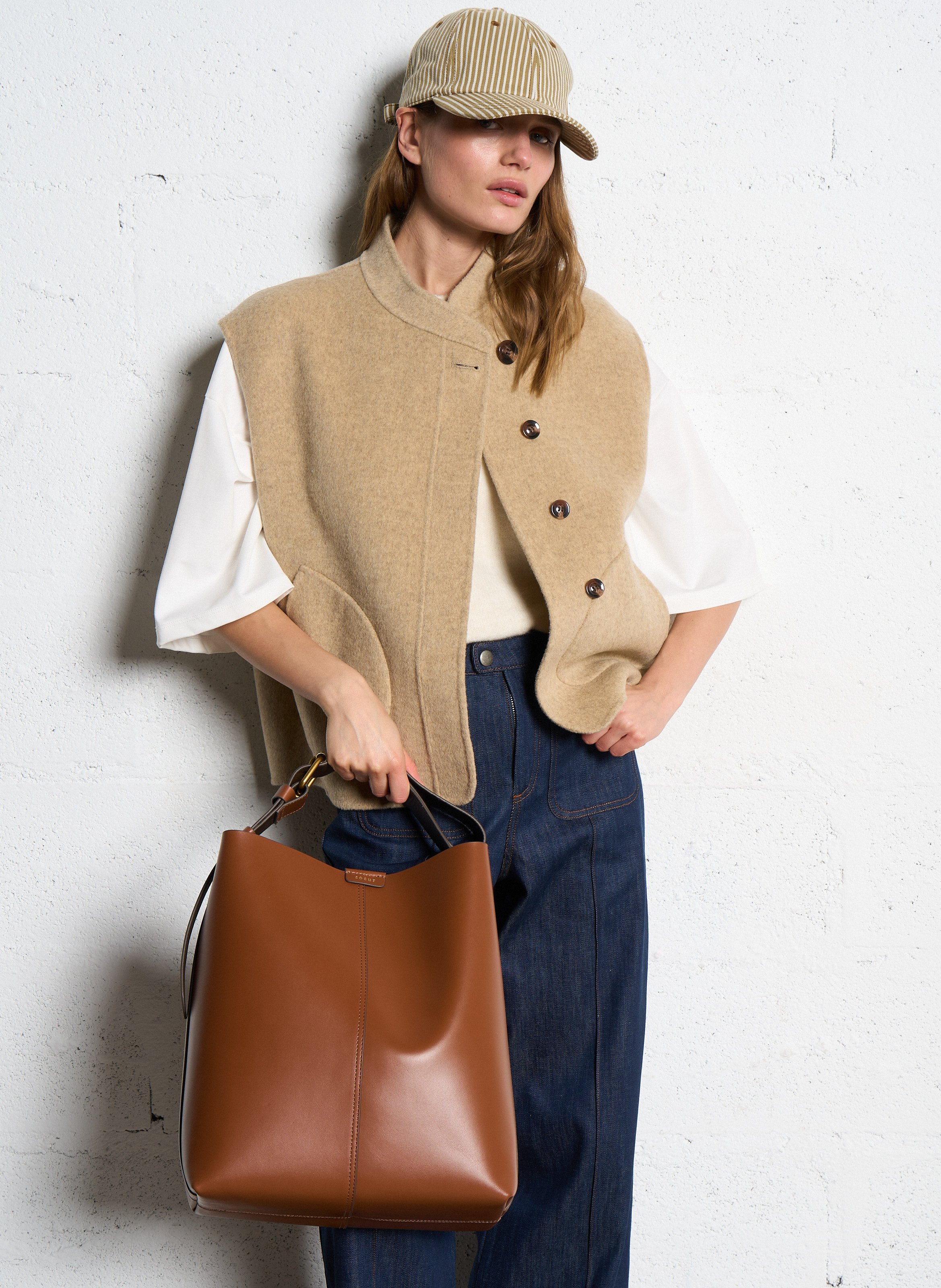 Blouson court sans manches en laine mélangée SOEUR Beige