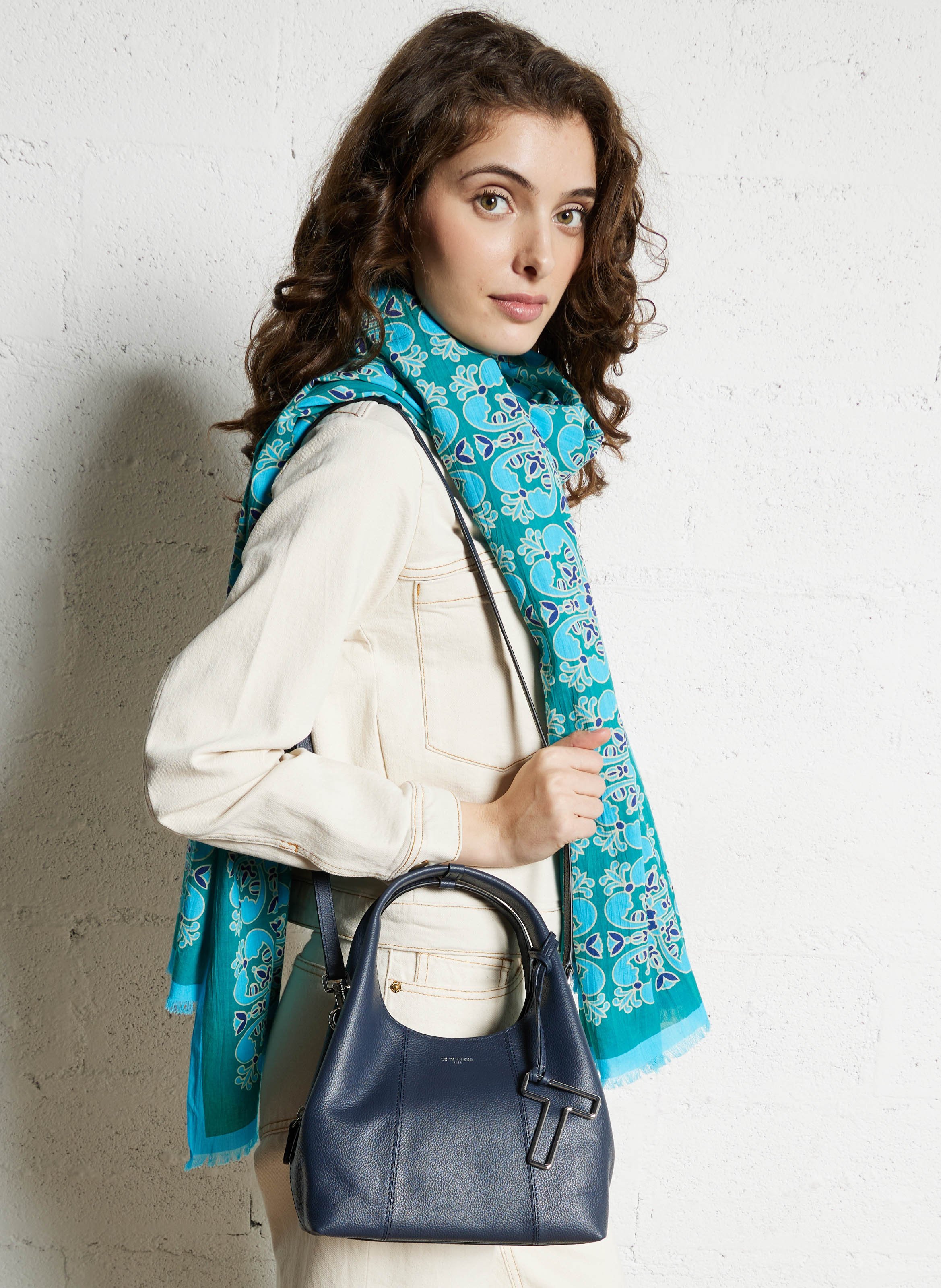 Sac bandoulière en cuir grainé  LE TANNEUR Bleu