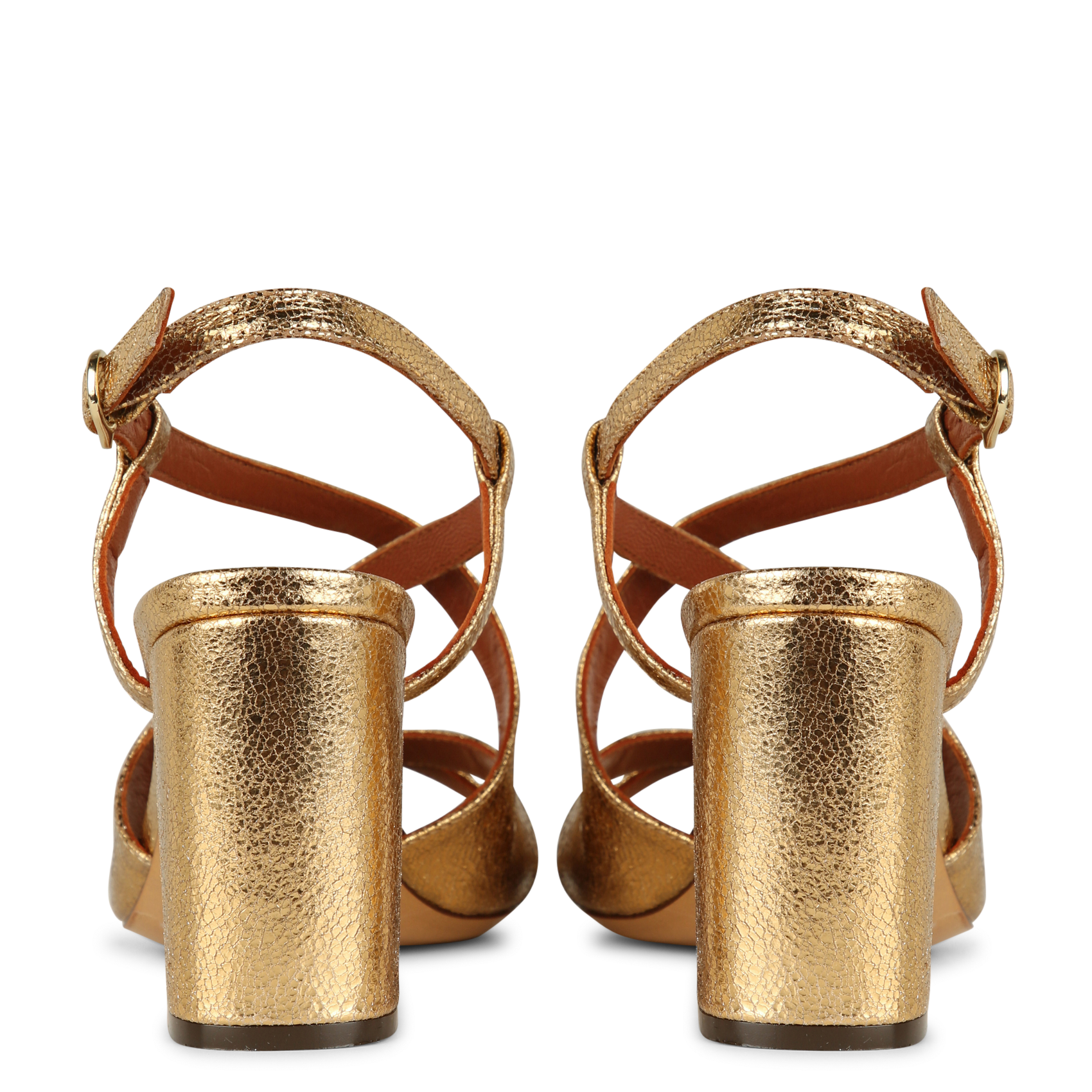 Sandales à talon en cuir métallisé RIVECOUR Doré
