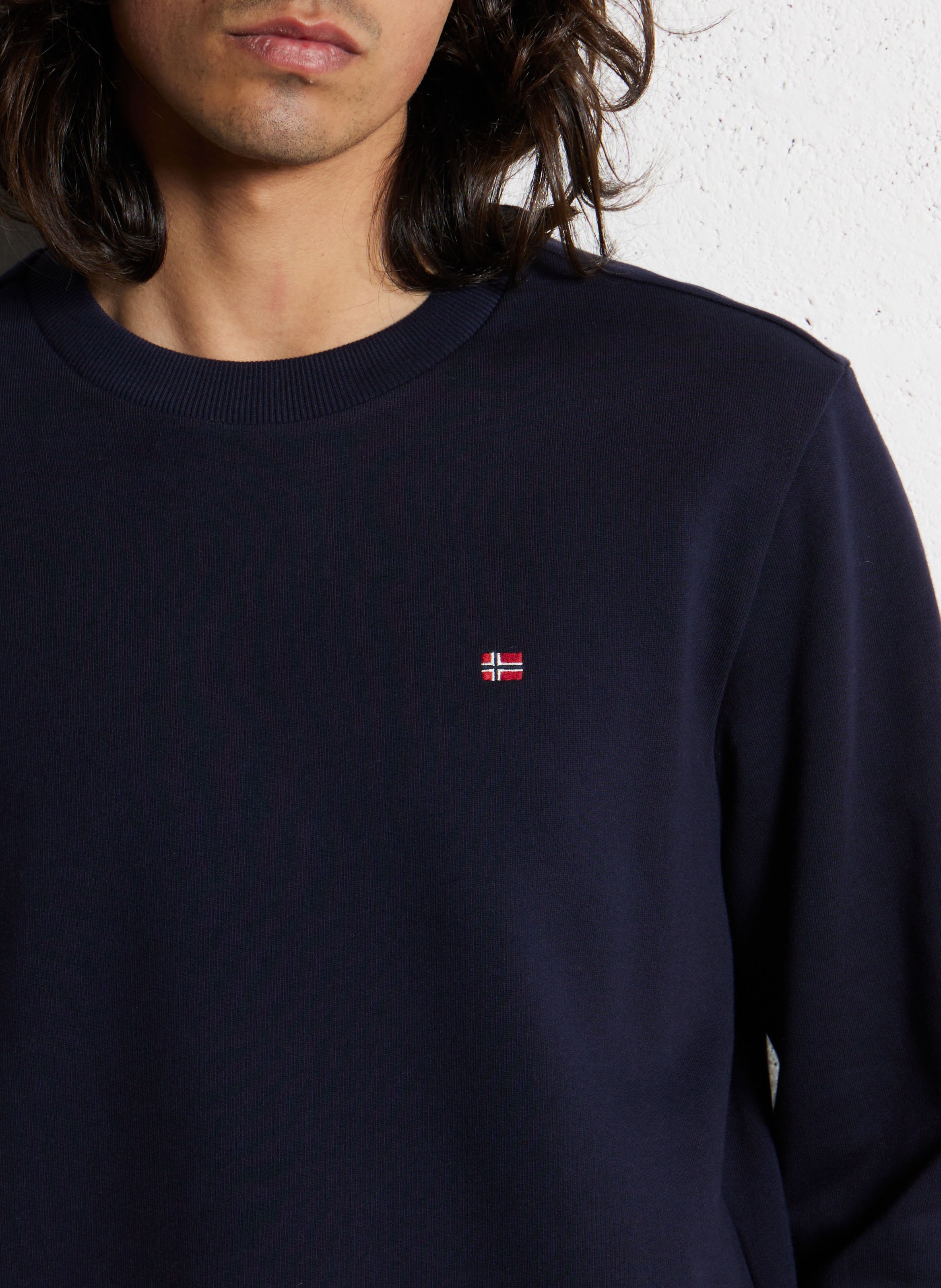 Sweat droit col rond en coton NAPAPIJRI Bleu