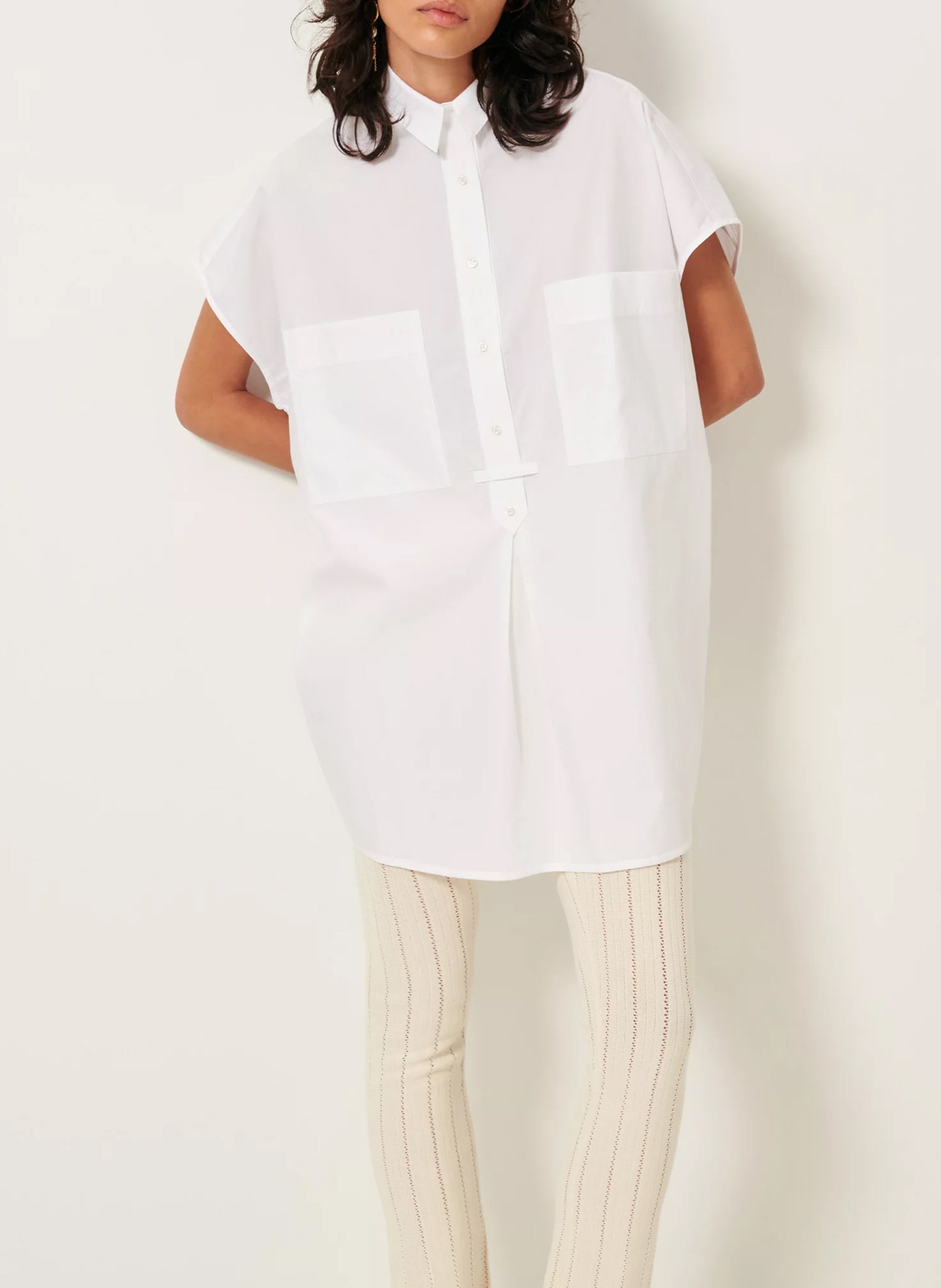 Loose-fit cotton shirt dress SESSUN White