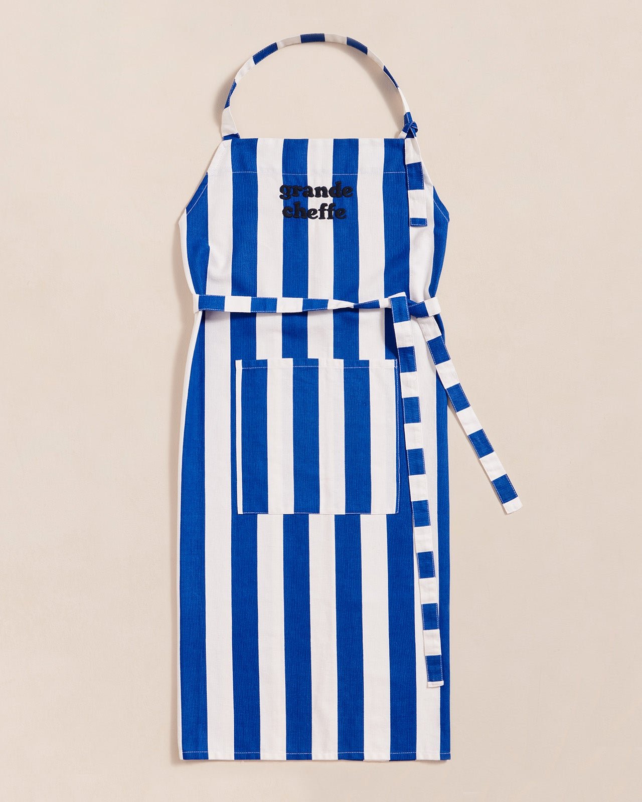 Le tablier grande cheffe à rayures en coton EMOI EMOI Bleu