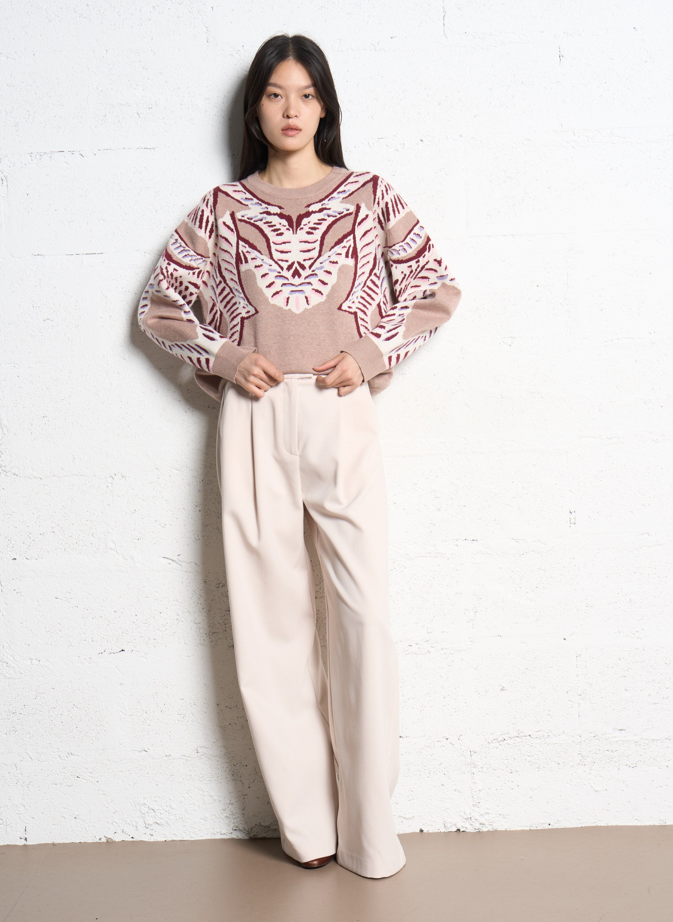 Pantalon large taille haute SUNCOO Blanc