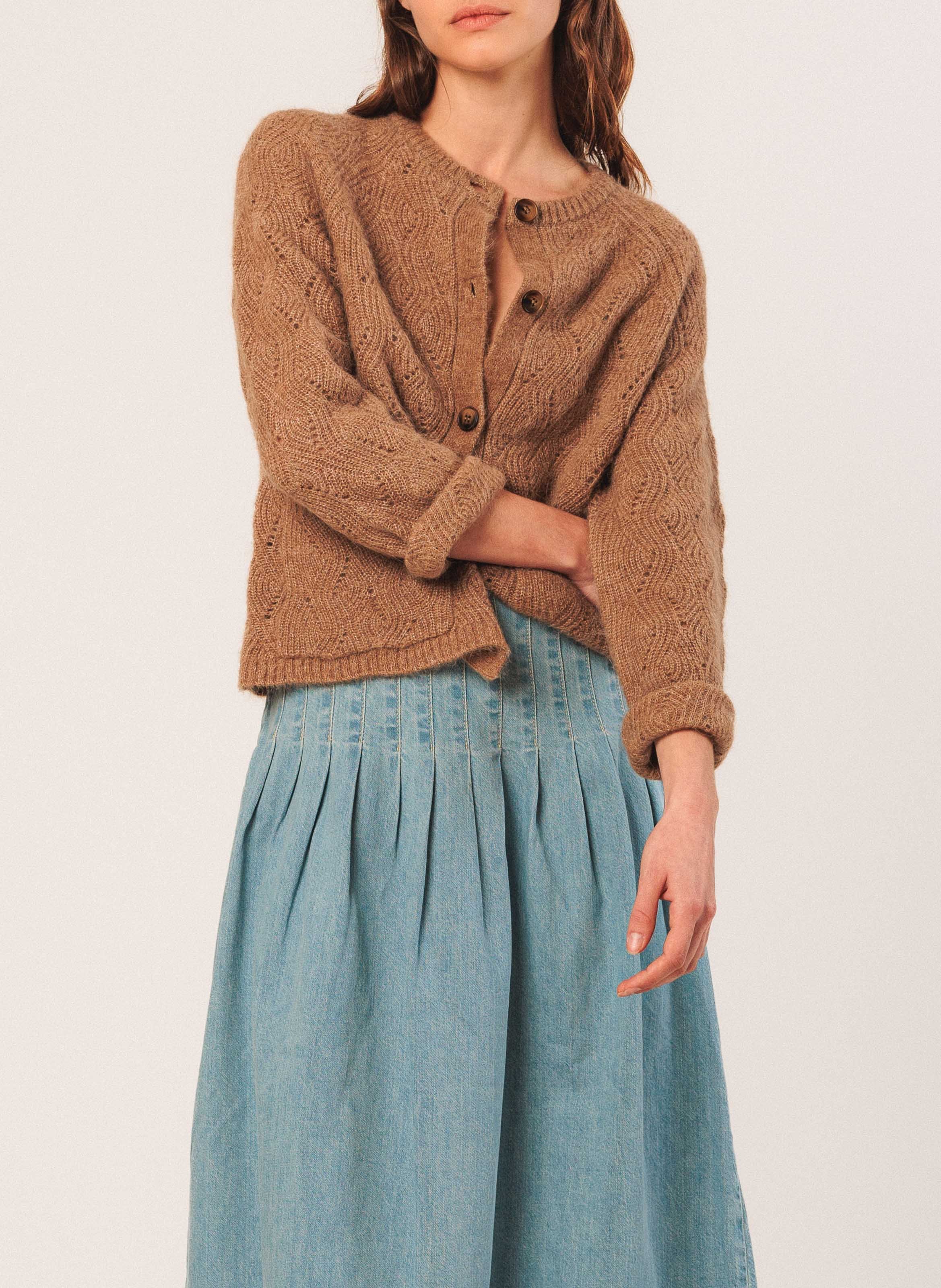 Round-neck mixed-knit cardigan INDI & COLD