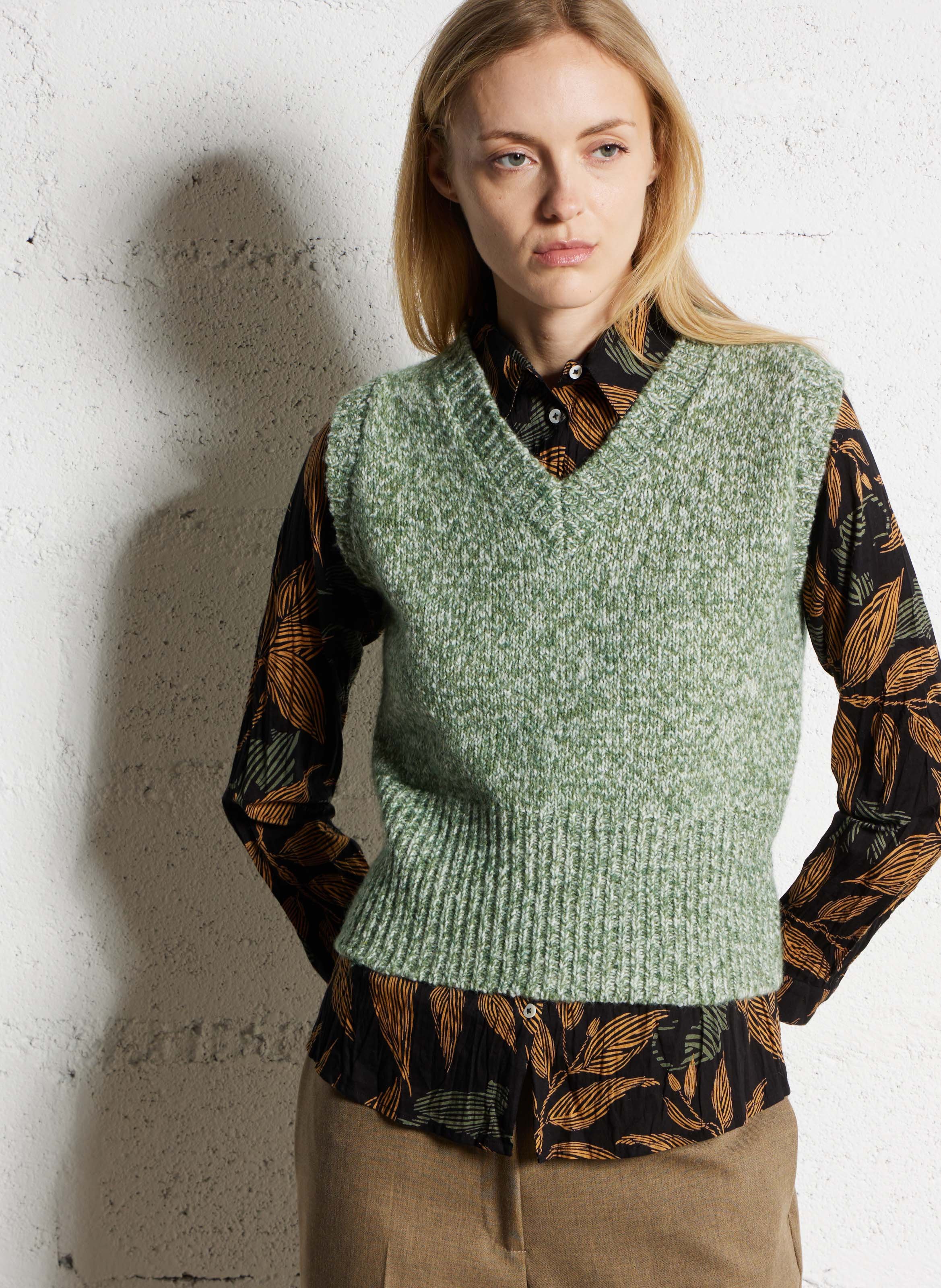 Pull sans manches droit en maille tricotée NICE THINGS Vert