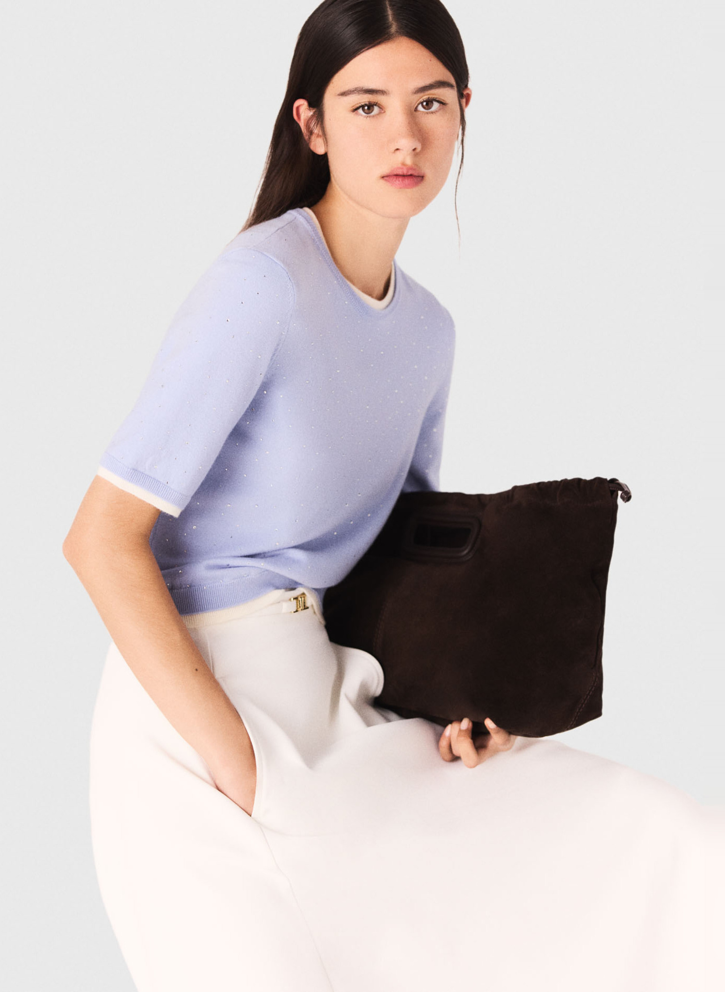 Pull col rond en laine mélangée MAJE Bleu