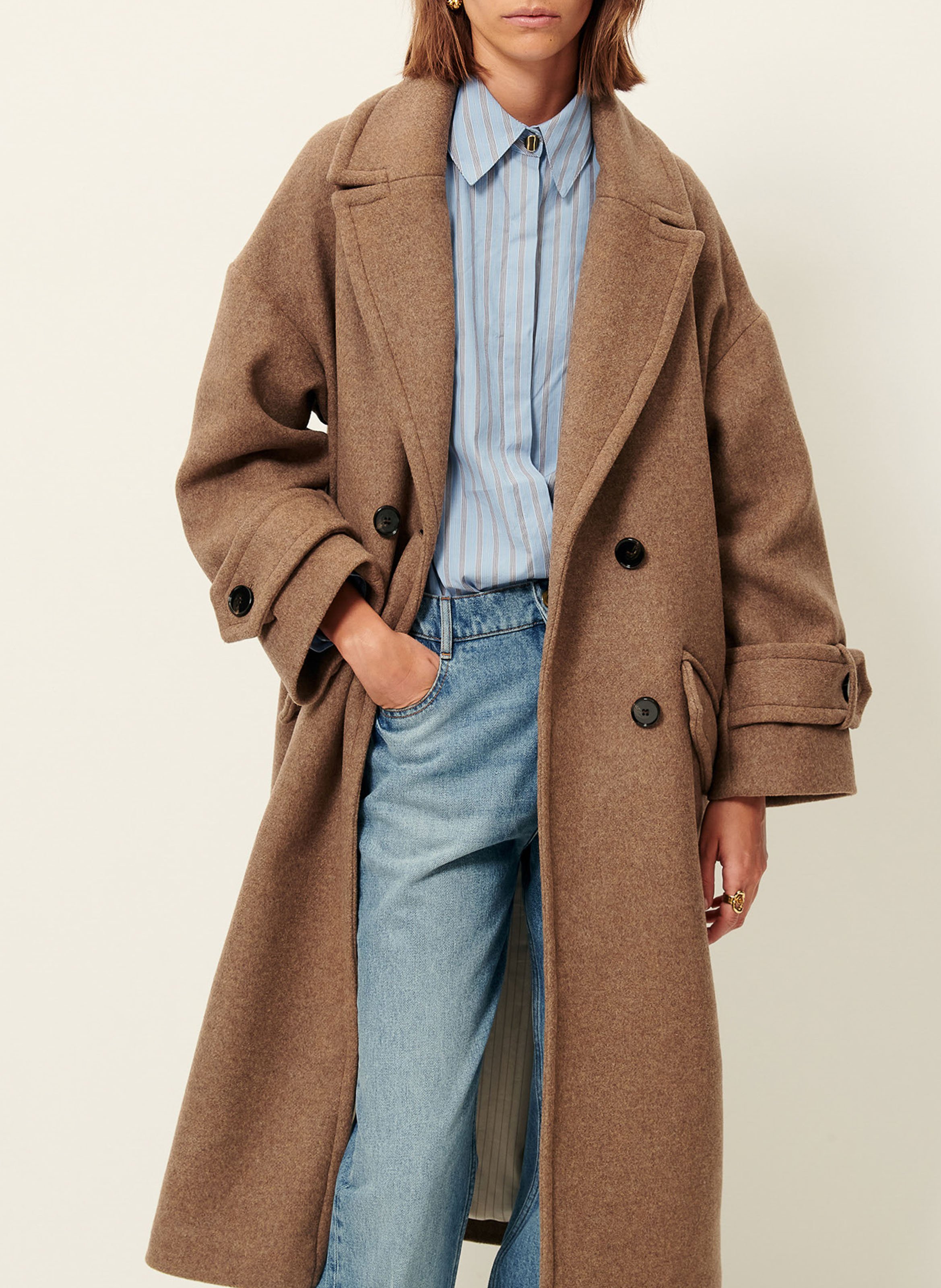 Oversized wool-blend coat with tailored collar SESSUN Beige