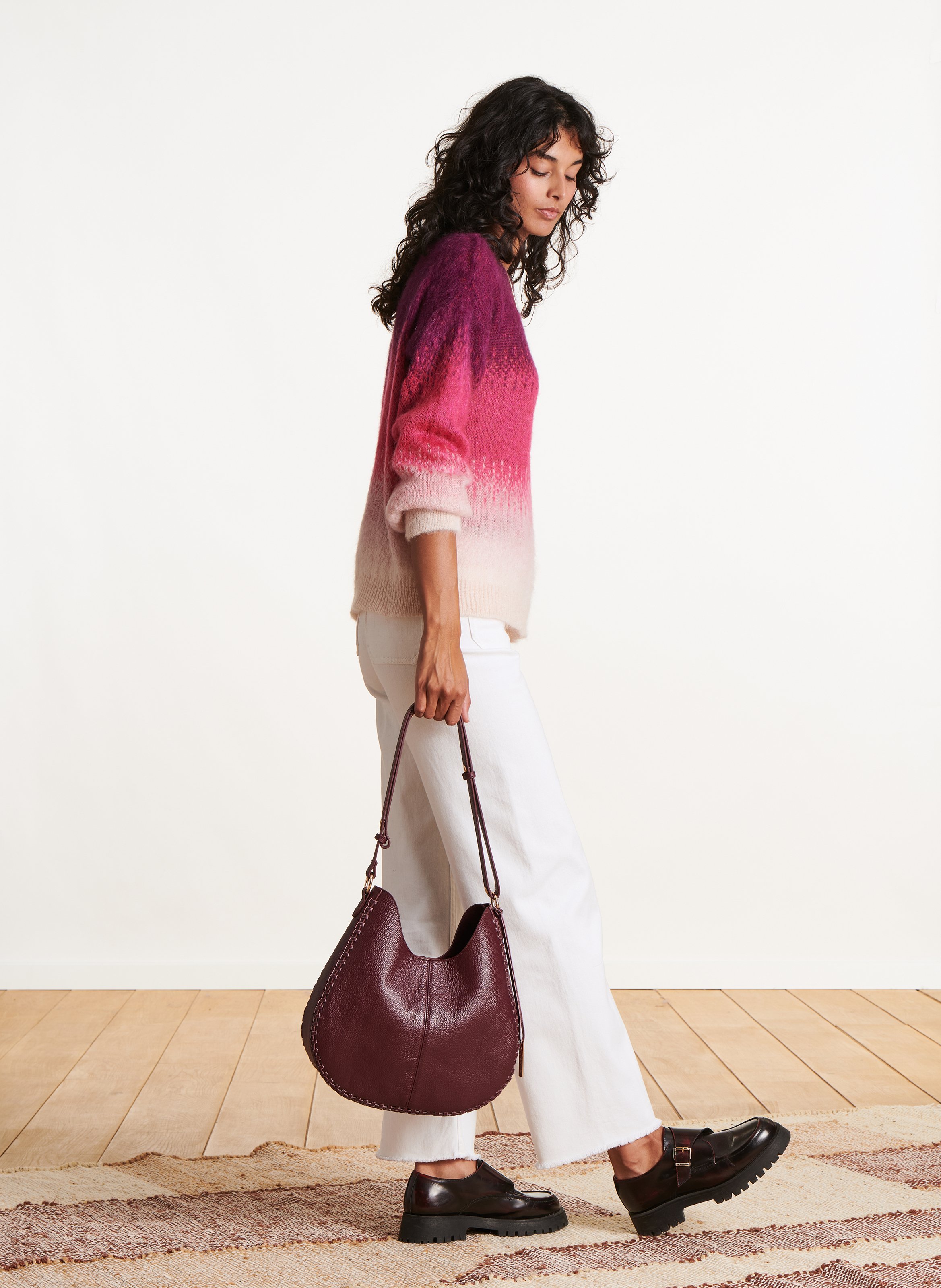 Buideltas van getextureerd leer met veters LA FEE MARABOUTEE Rood