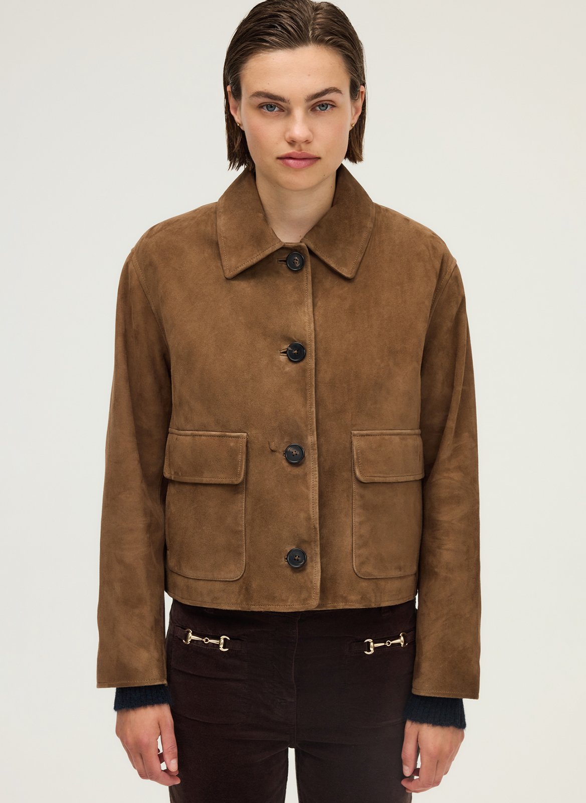 Straight suede leather jacket PABLO Brown