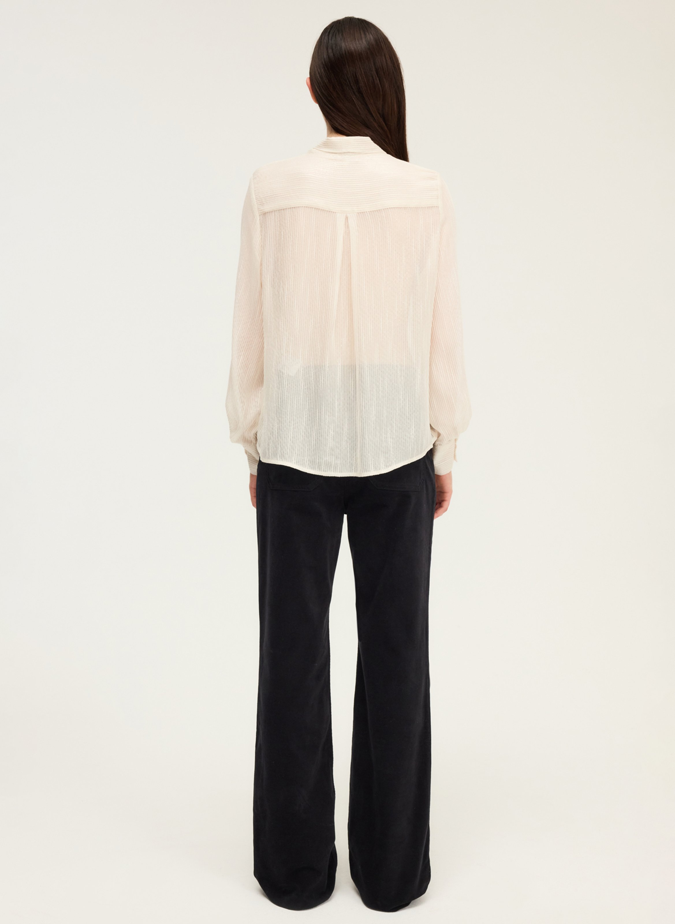 Chemisier col lavallière à rayures métallisées PABLO Beige