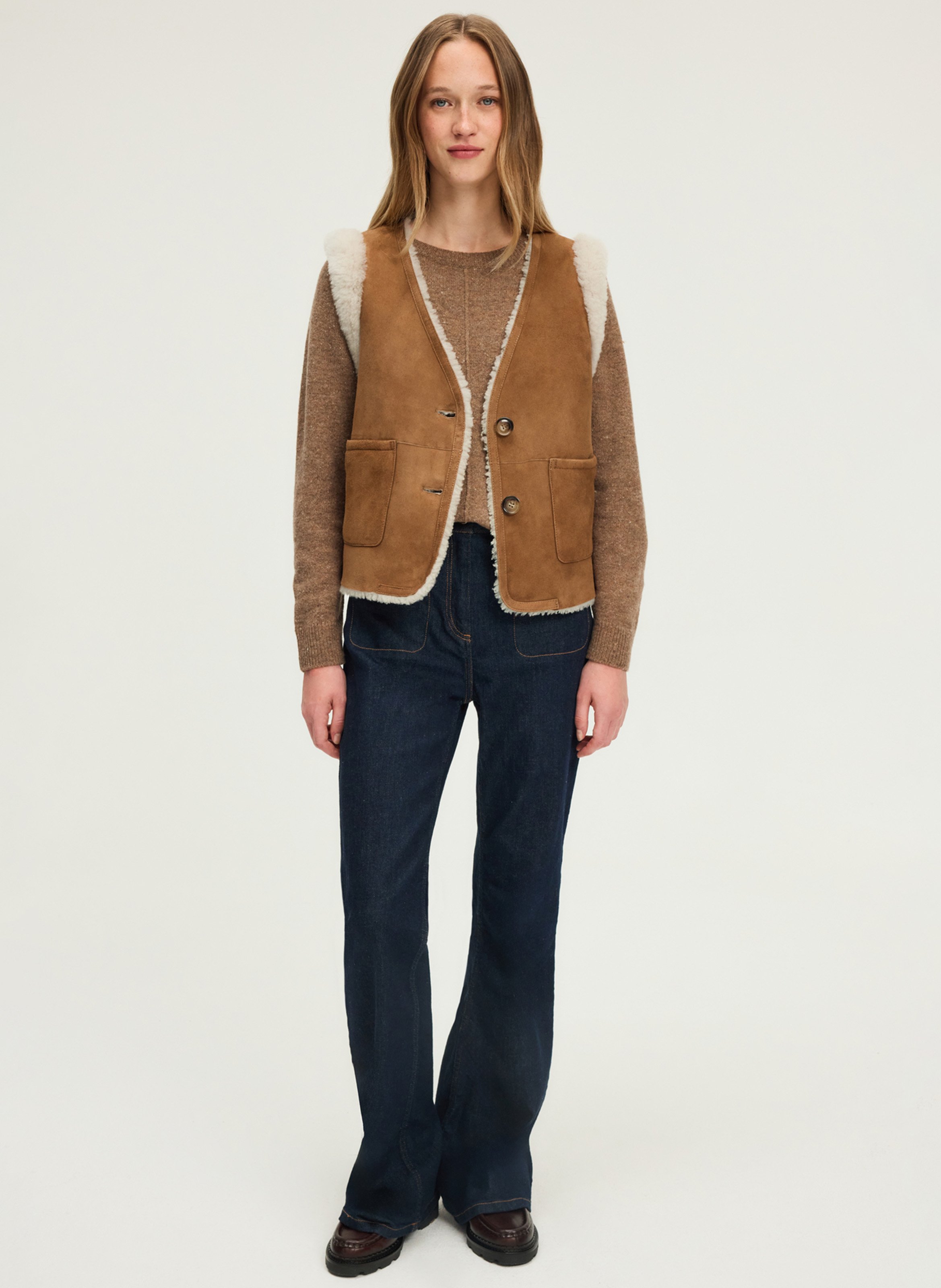 Reversible leather v-neck jacket PABLO Brown