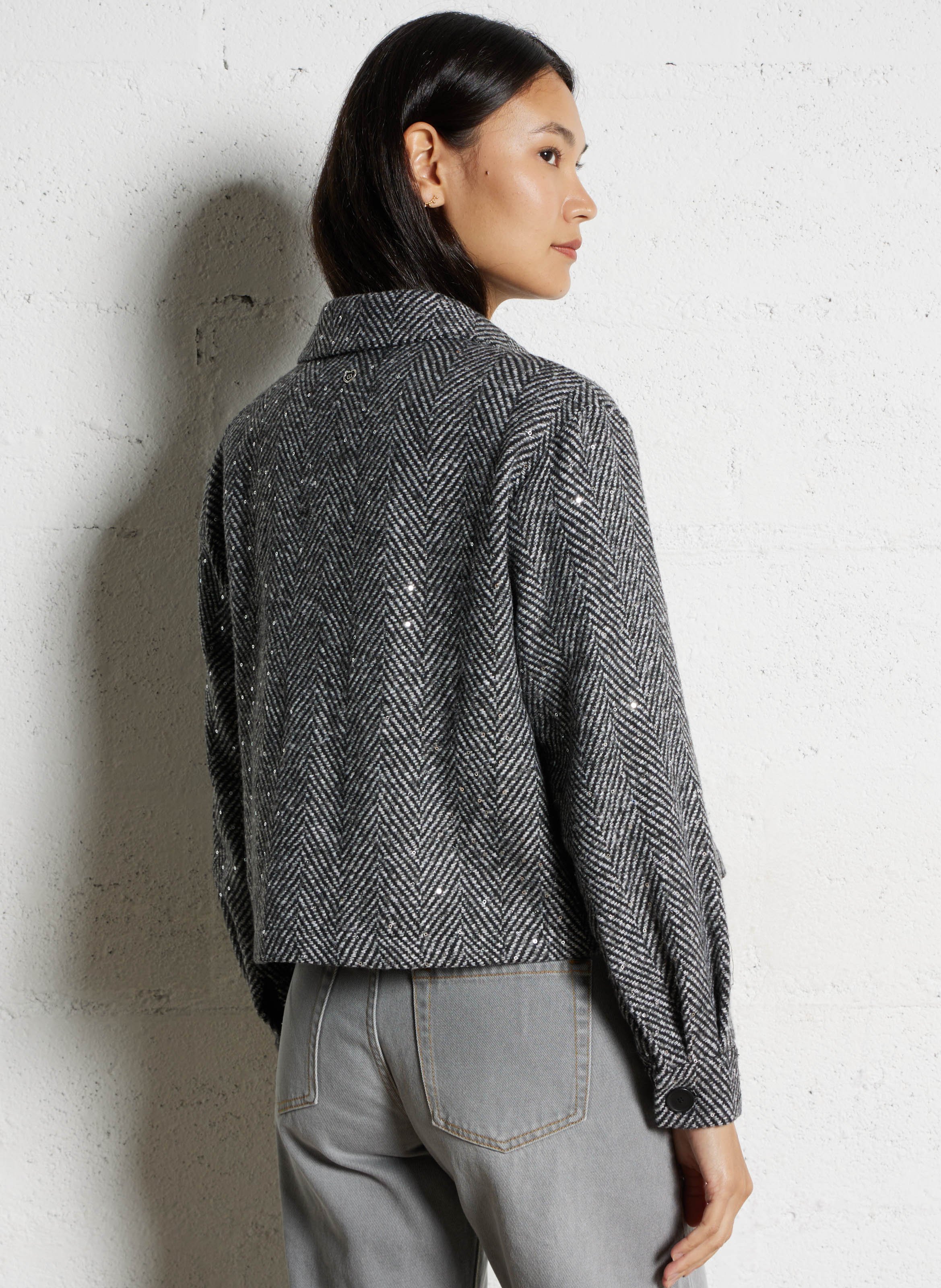 Oversized jacket with classic sequined collar PLEASE Grey