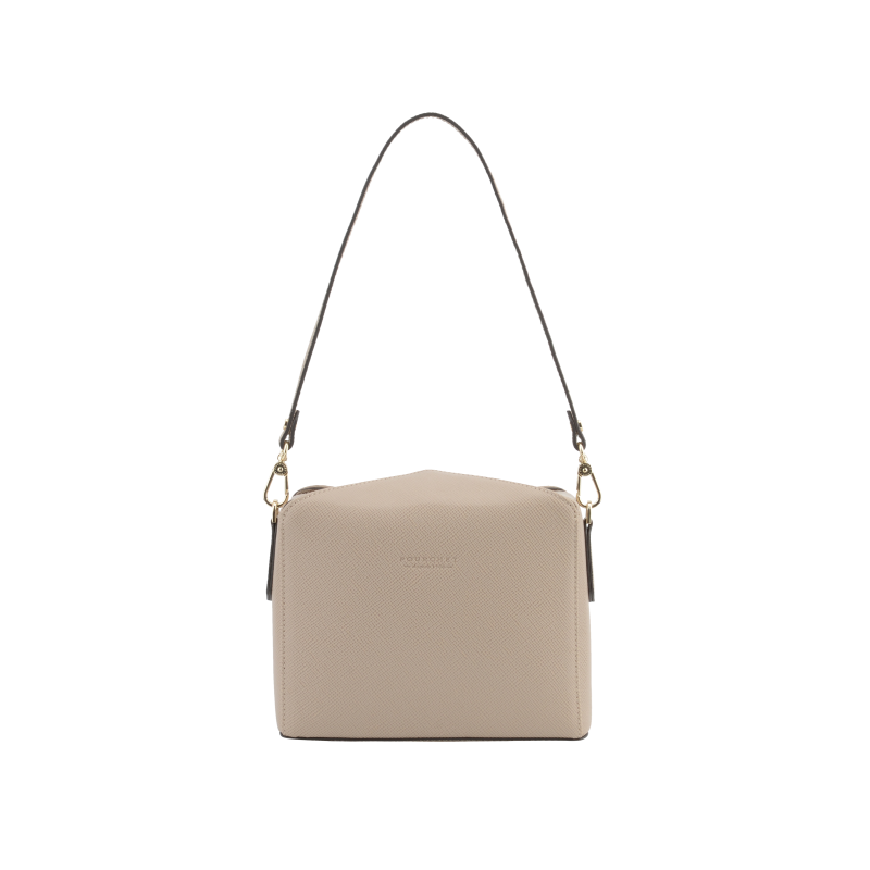 Shoulder bag - coated canvas trimmed with cowhide leather POURCHET Beige