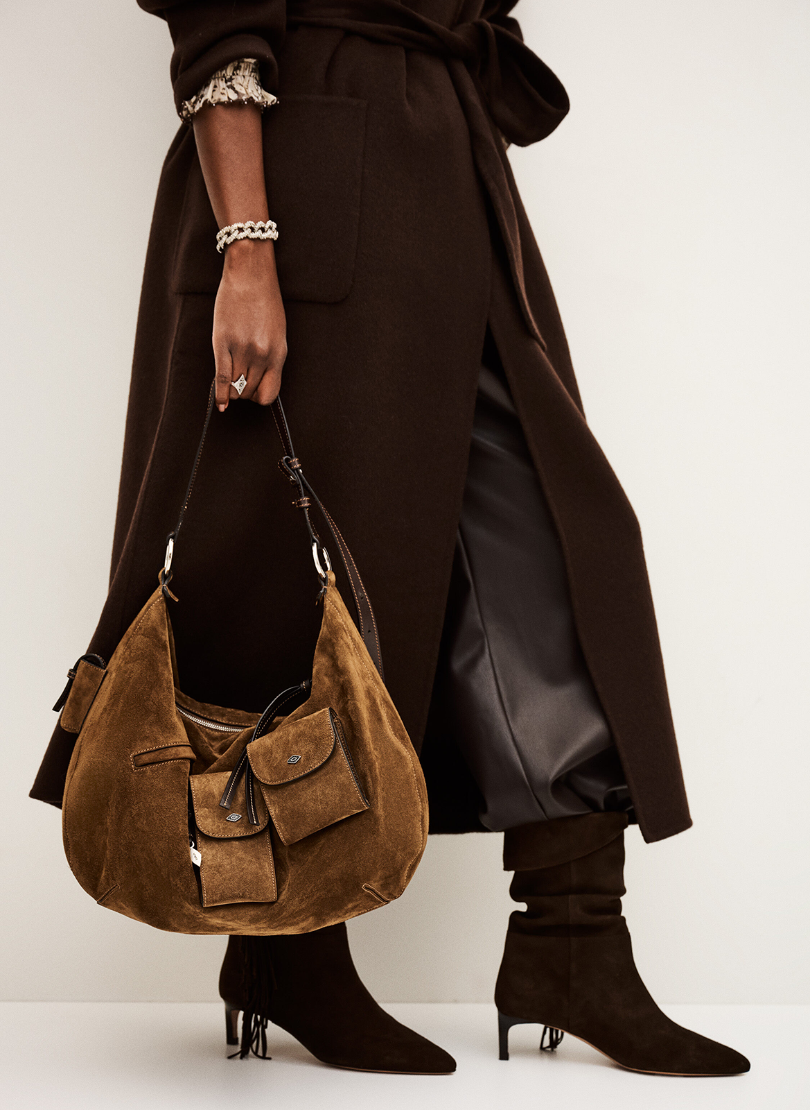 Buideltas van getextureerd leer met veters BA&SH Bruin