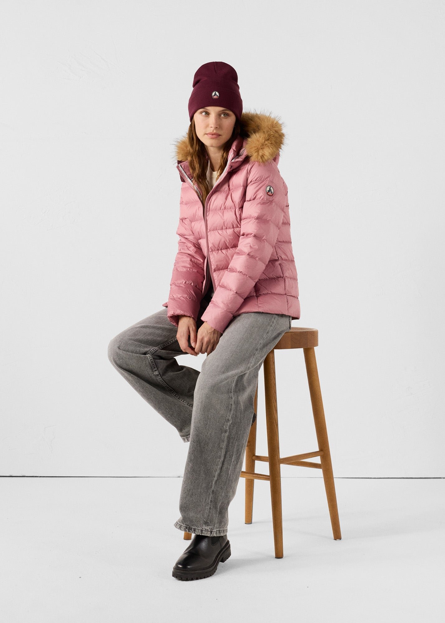 Luxury cold weather hooded puffer coat JOTT Pink