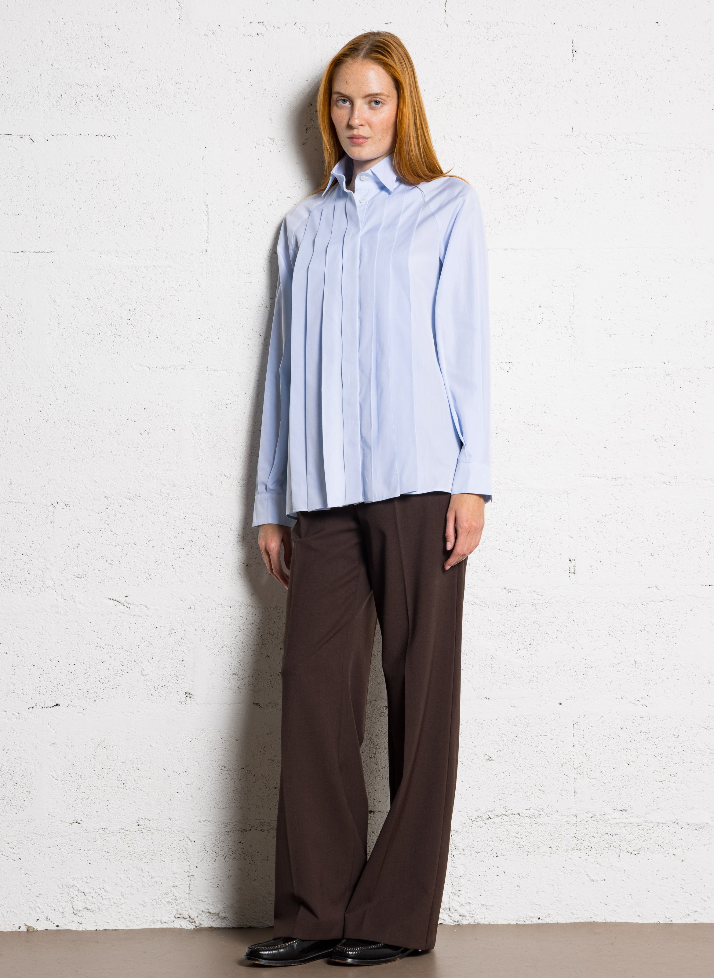 Straight pleated plain cotton shirt MAX MARA WEEK END Blue