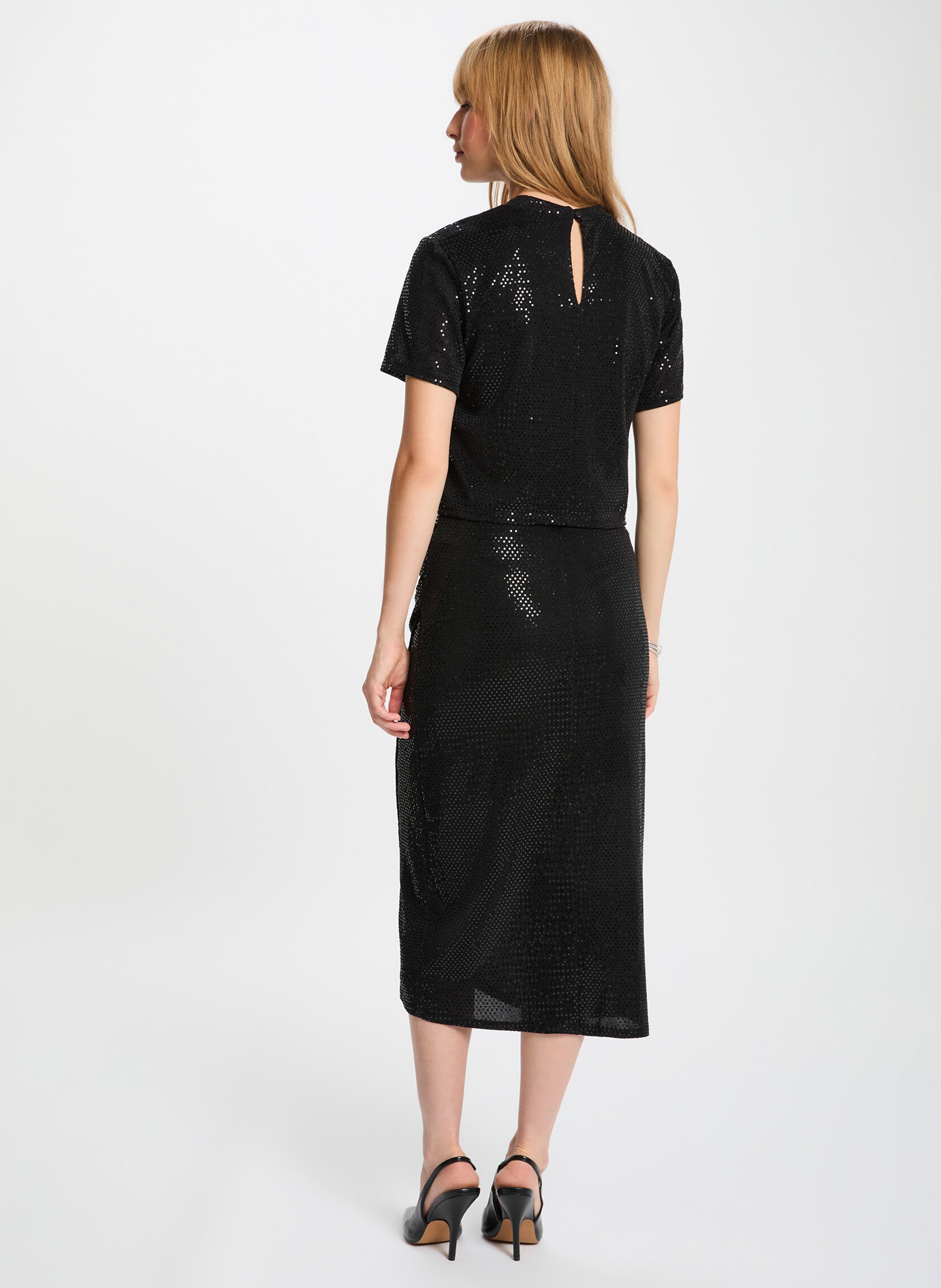 Top droit col montant à sequins MORGAN Noir