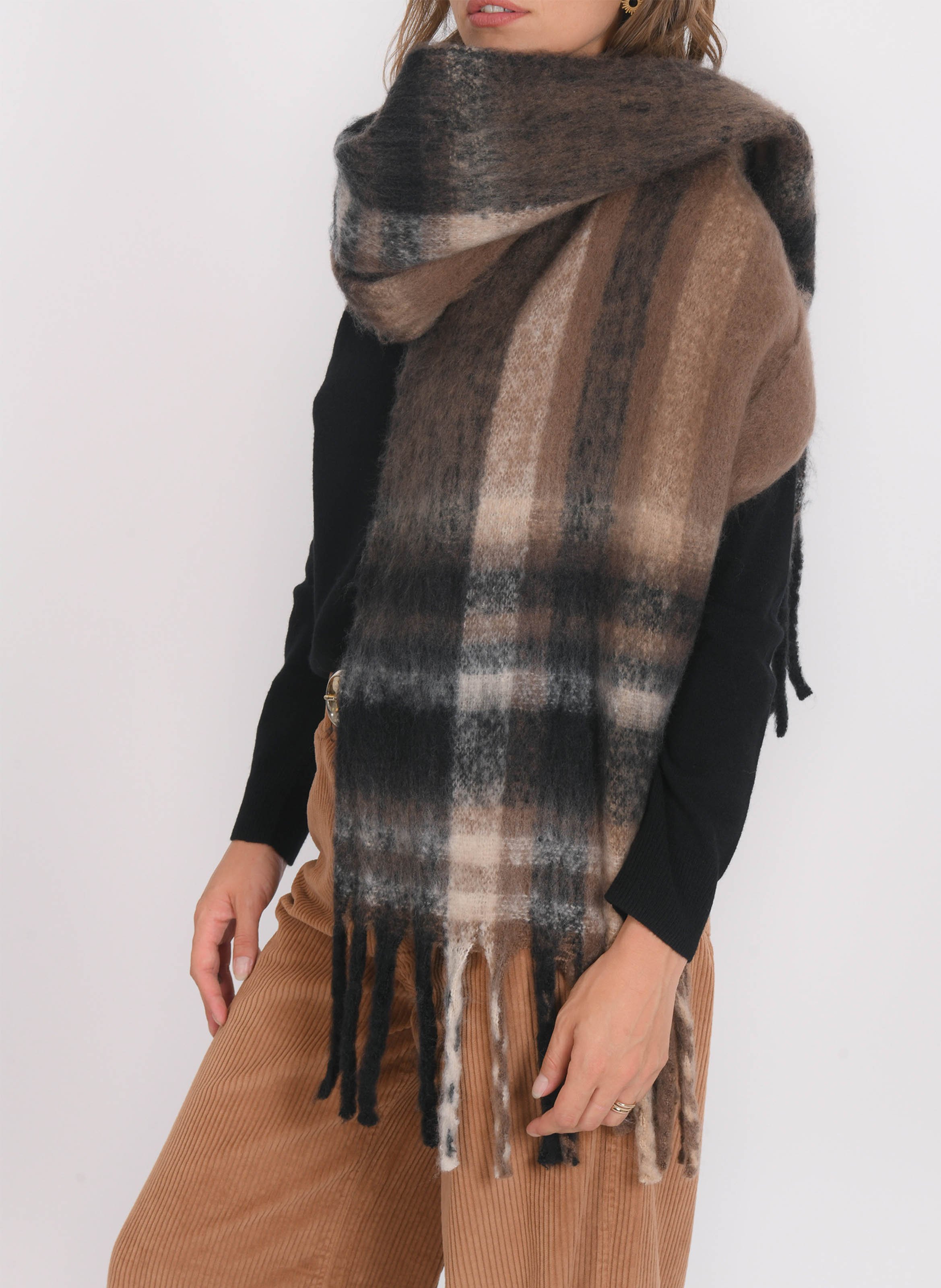 Fringed printed scarf Brown
