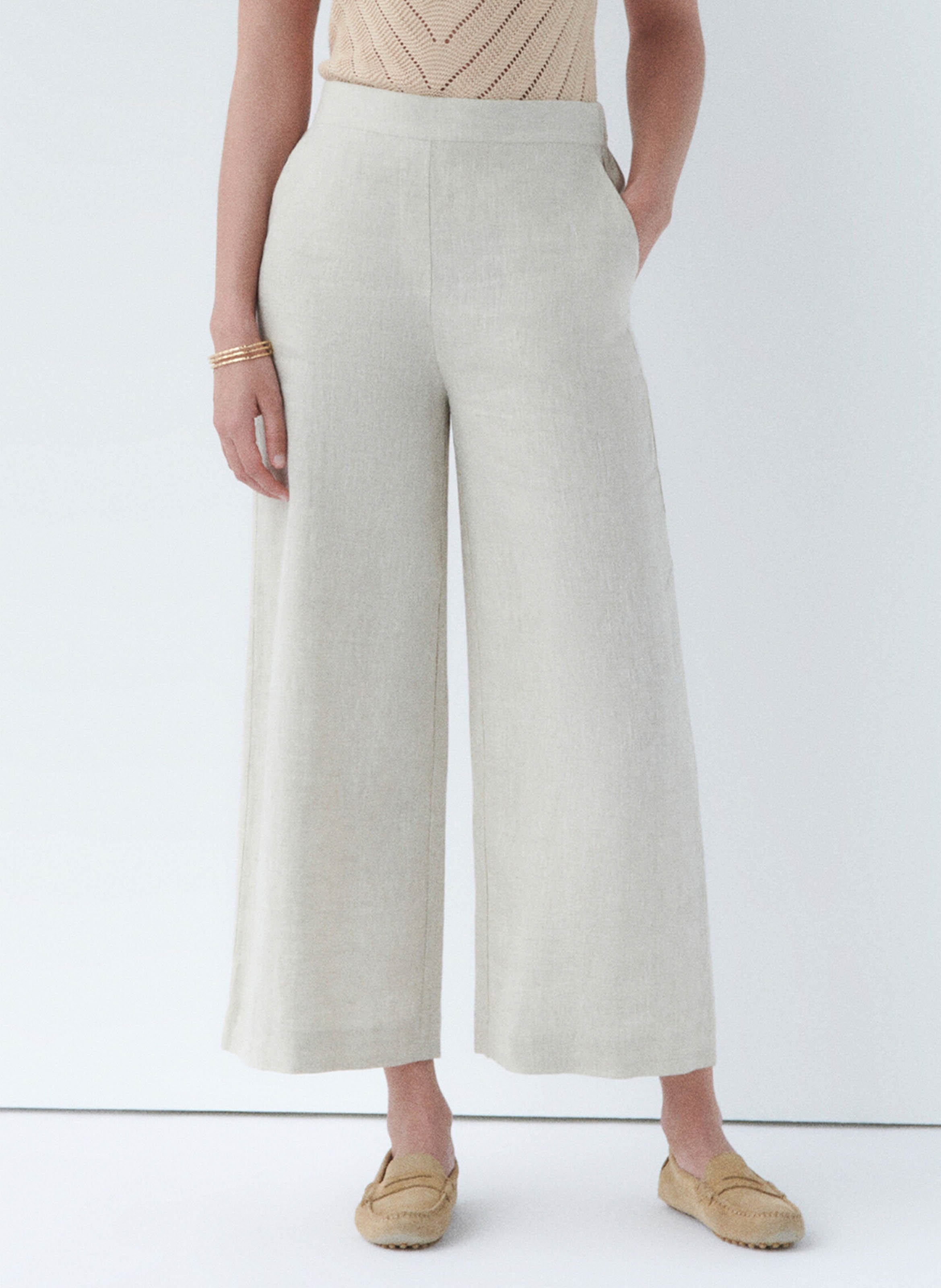 High-waisted wide-leg linen pants CAROLL