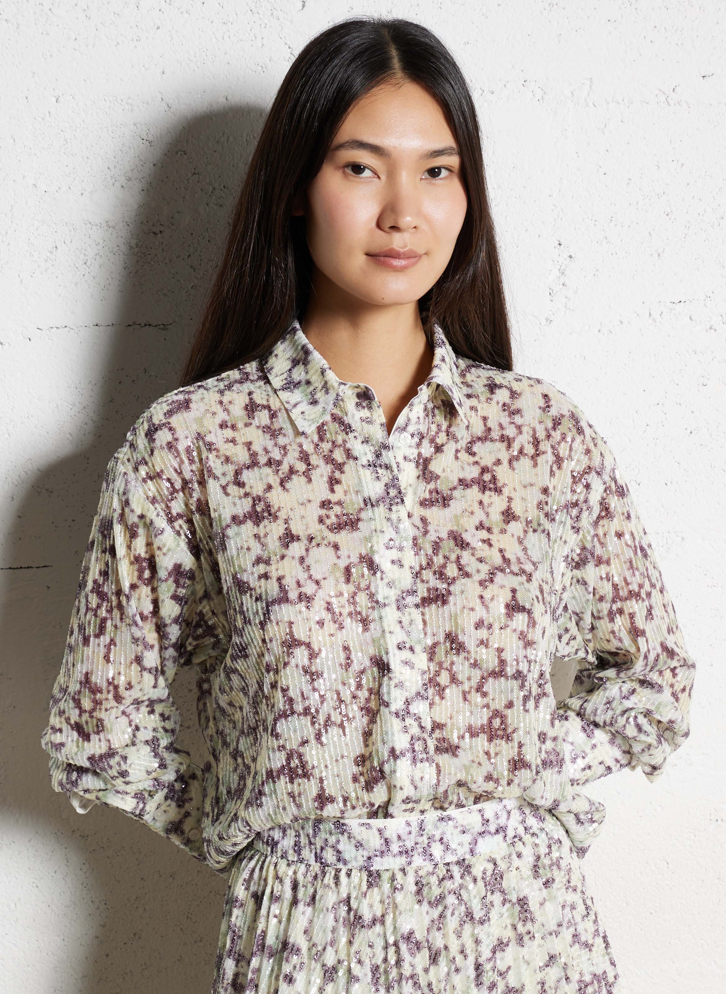 Oversized shirt met klassieke kraag en borduursel. IKKS Groen