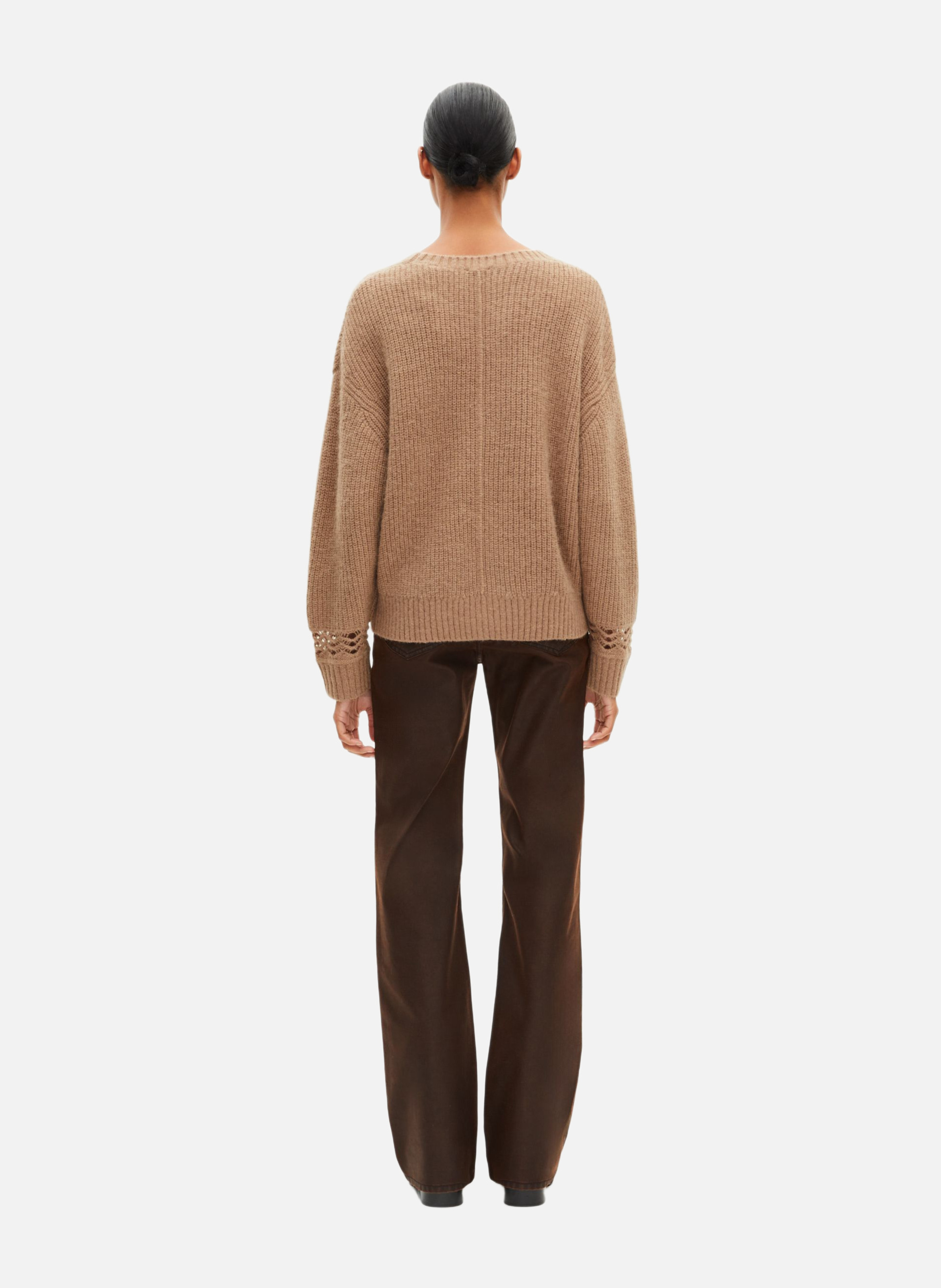 Mixed wool sweater with openwork details THE KOOPLES Brown