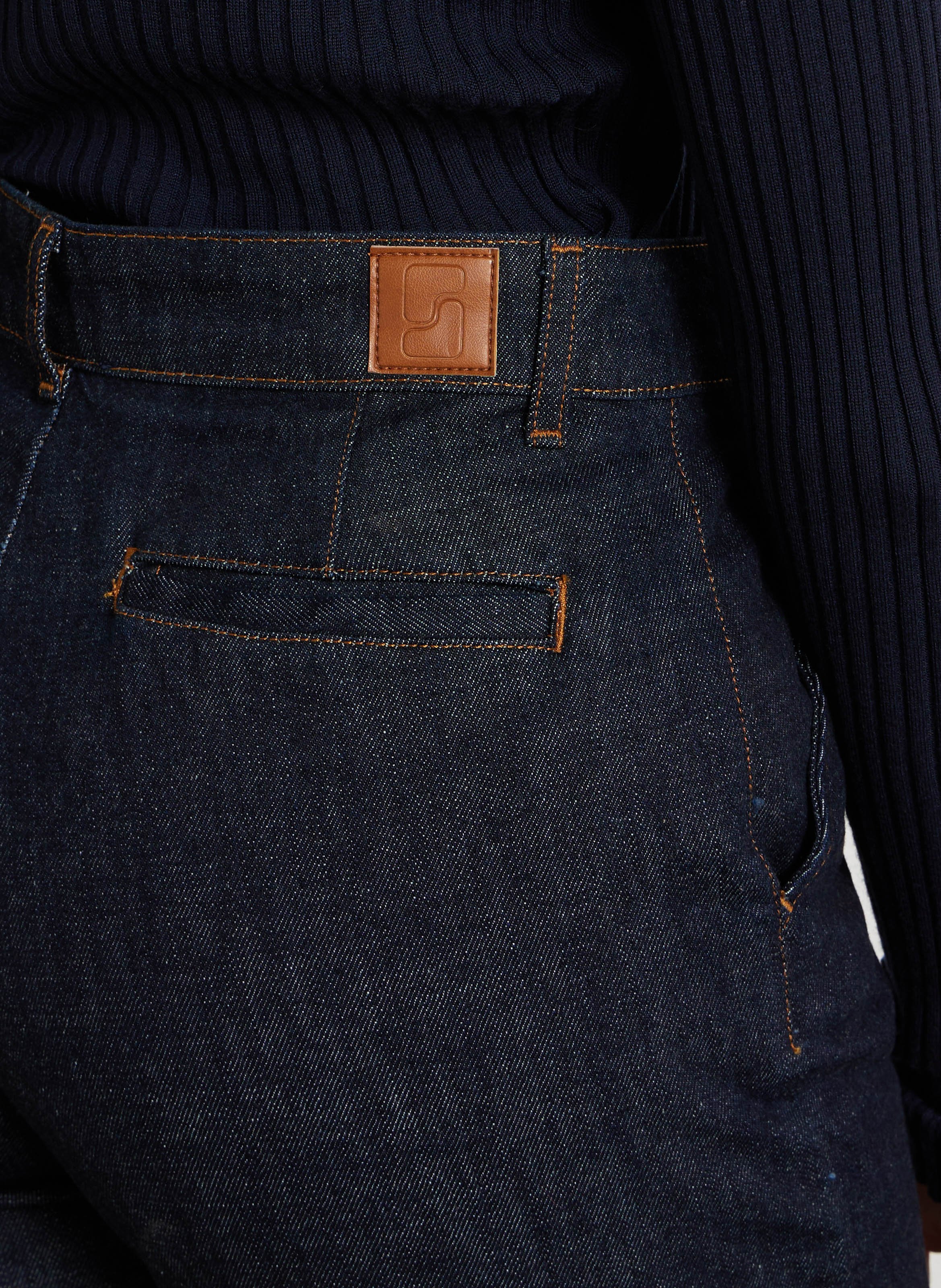 High-waisted raw denim straight-leg pants SOEUR Blue