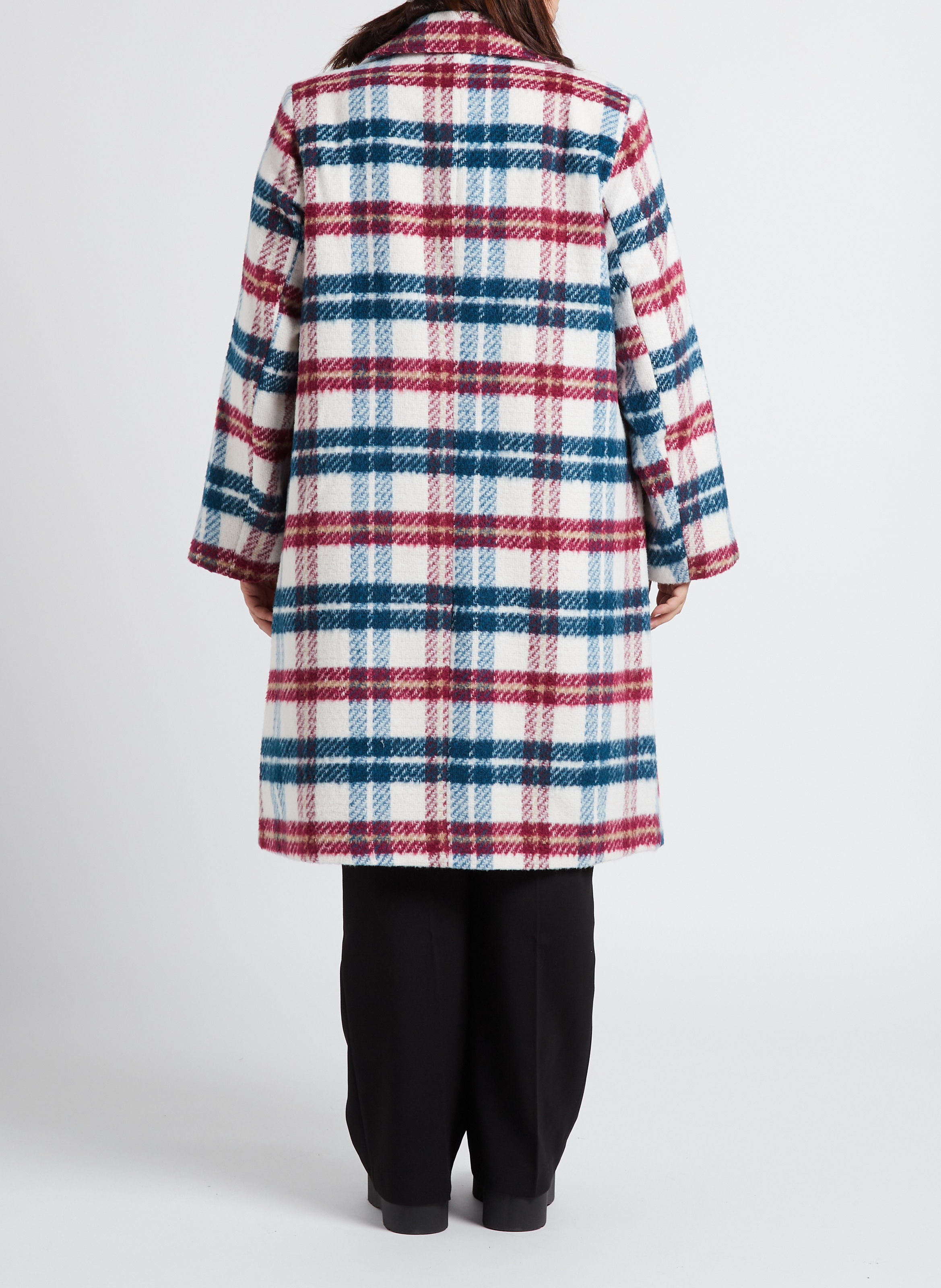 Manteau col tailleur à carreaux  EVOKED Blanc