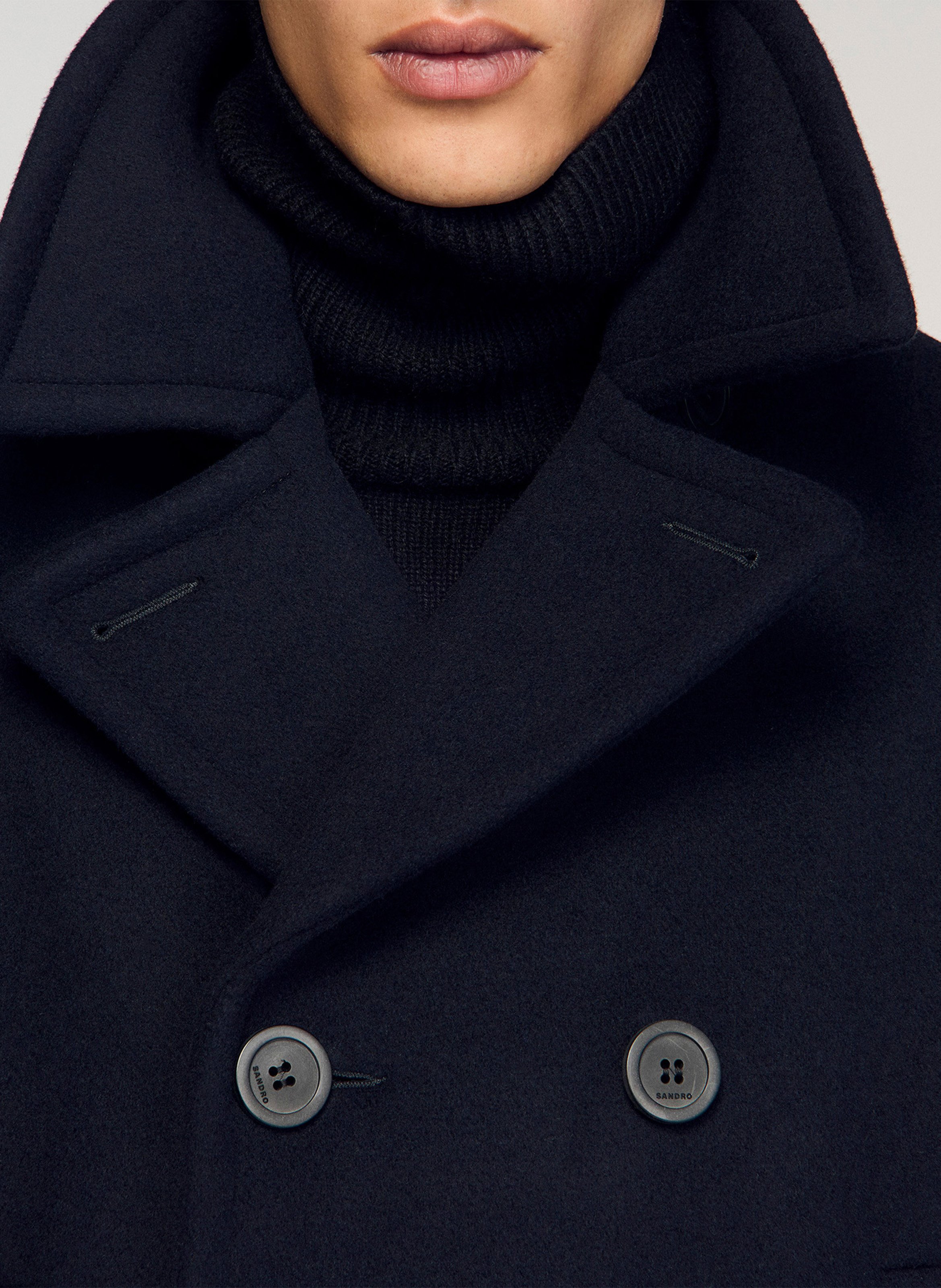 Manteau droit en laine mélangée SANDRO Bleu