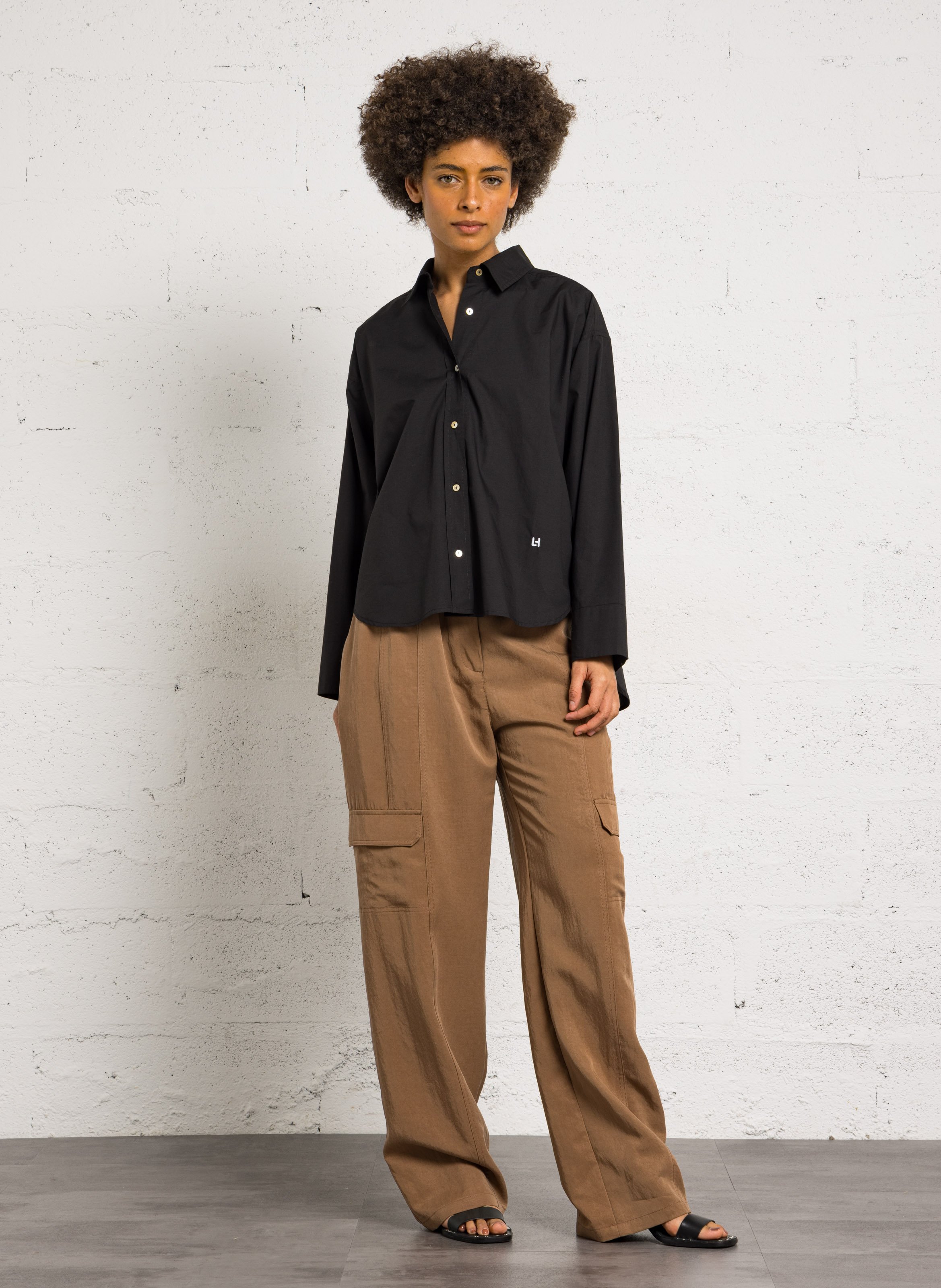 Chemise col chemise en coton LEON & HARPER Noir