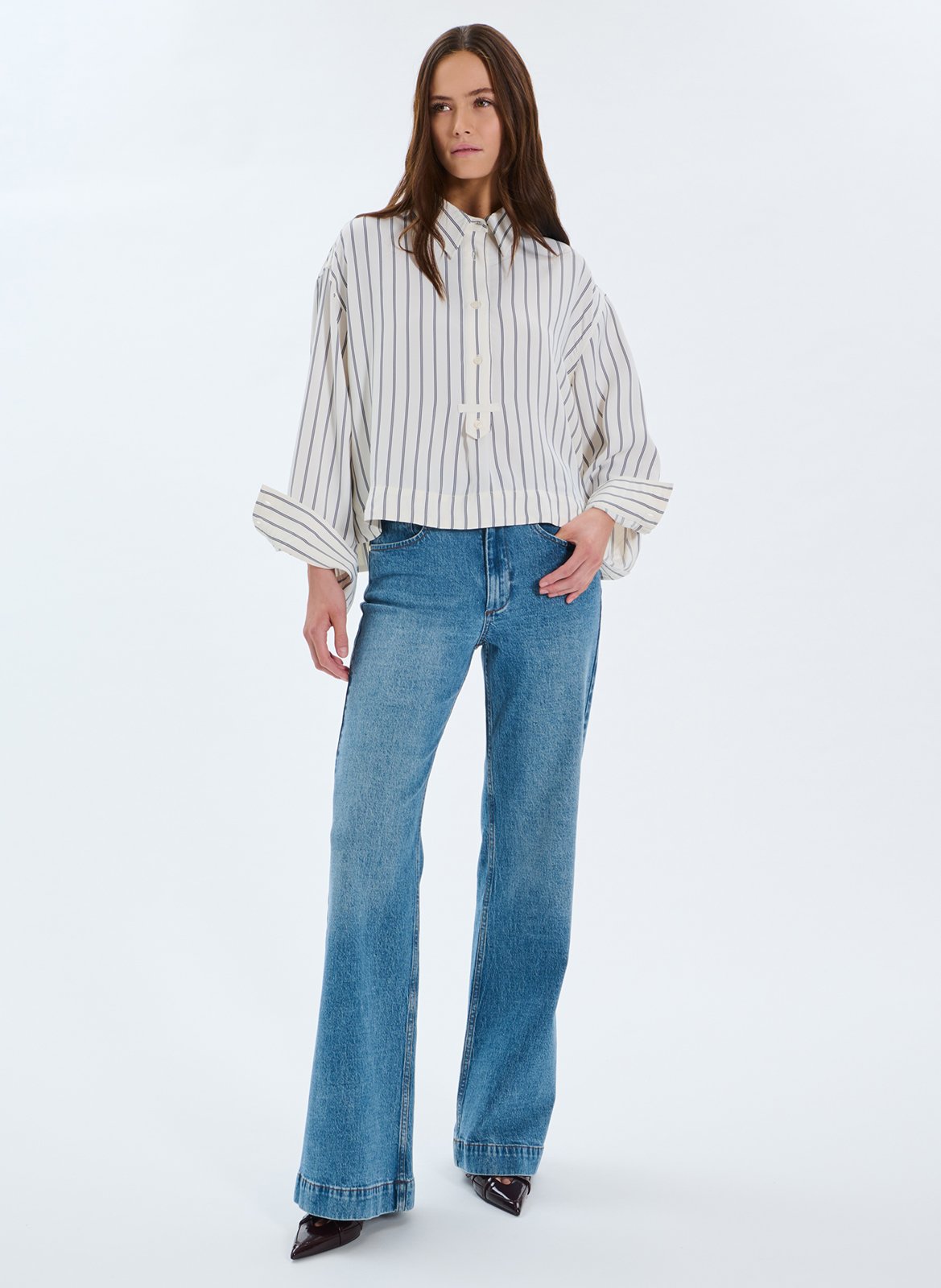 Gestreepte blouse met klassieke kraag ZAPA Wit