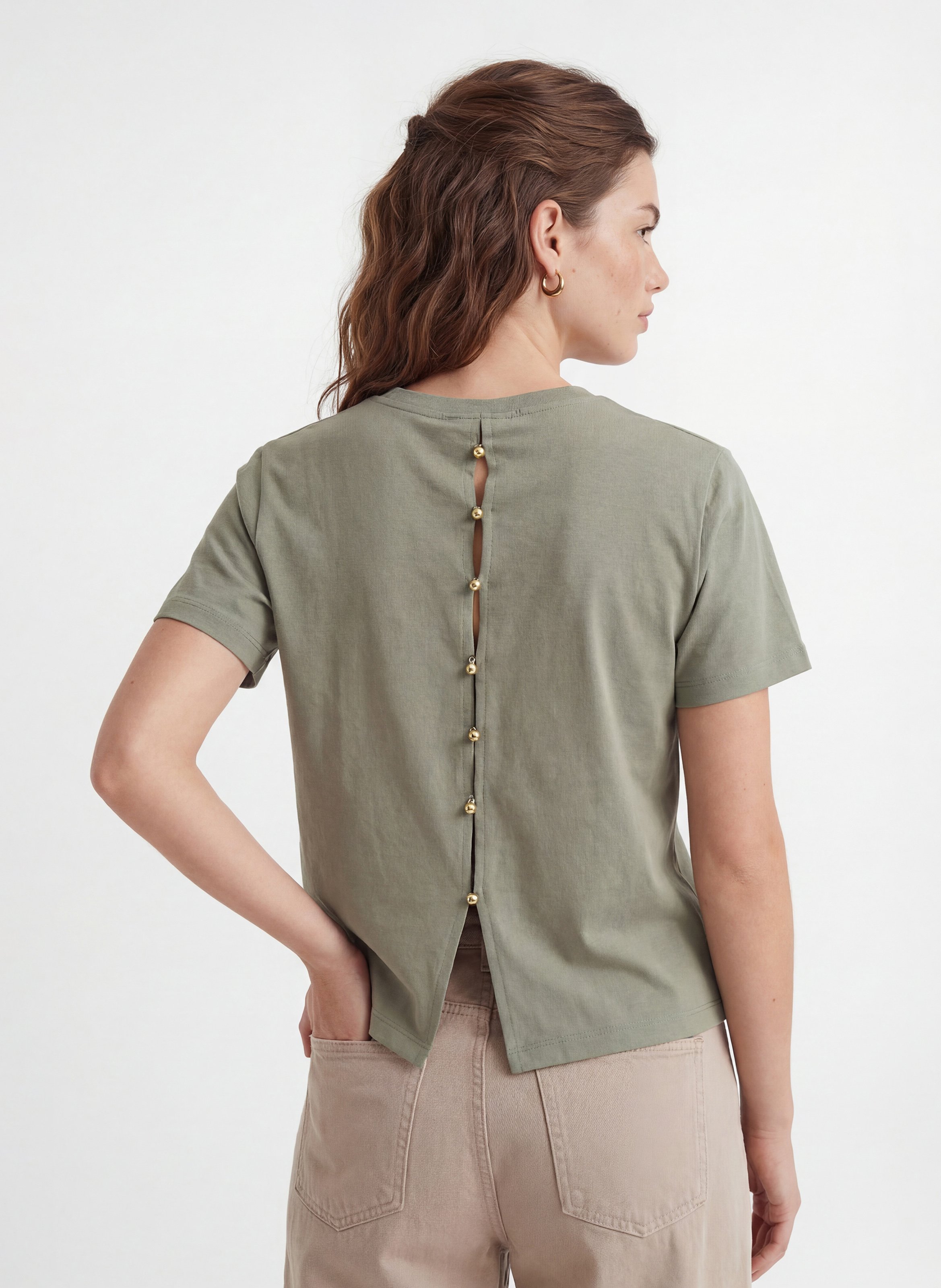 Tee-shirt droit uni à dos boutonné KOOKAI Vert