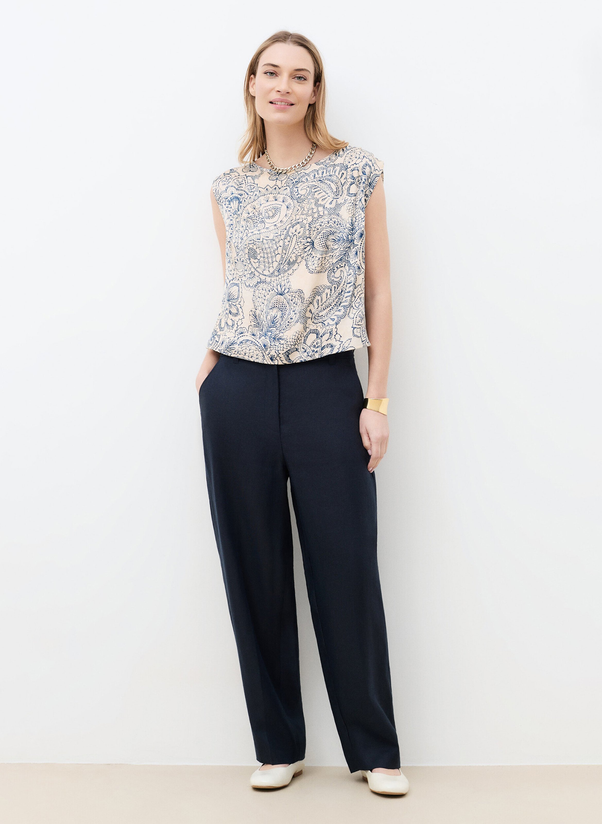 Rechte linnen pantalon CAROLL Blauw