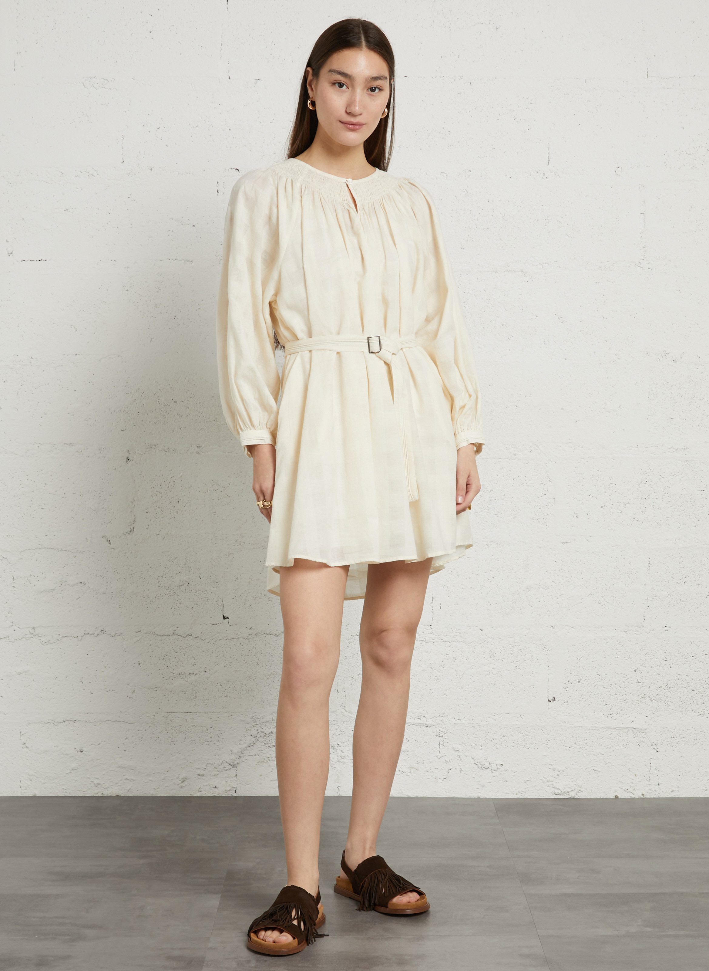 Flat suede leather fringe sandals MAISON TOUFET Brown