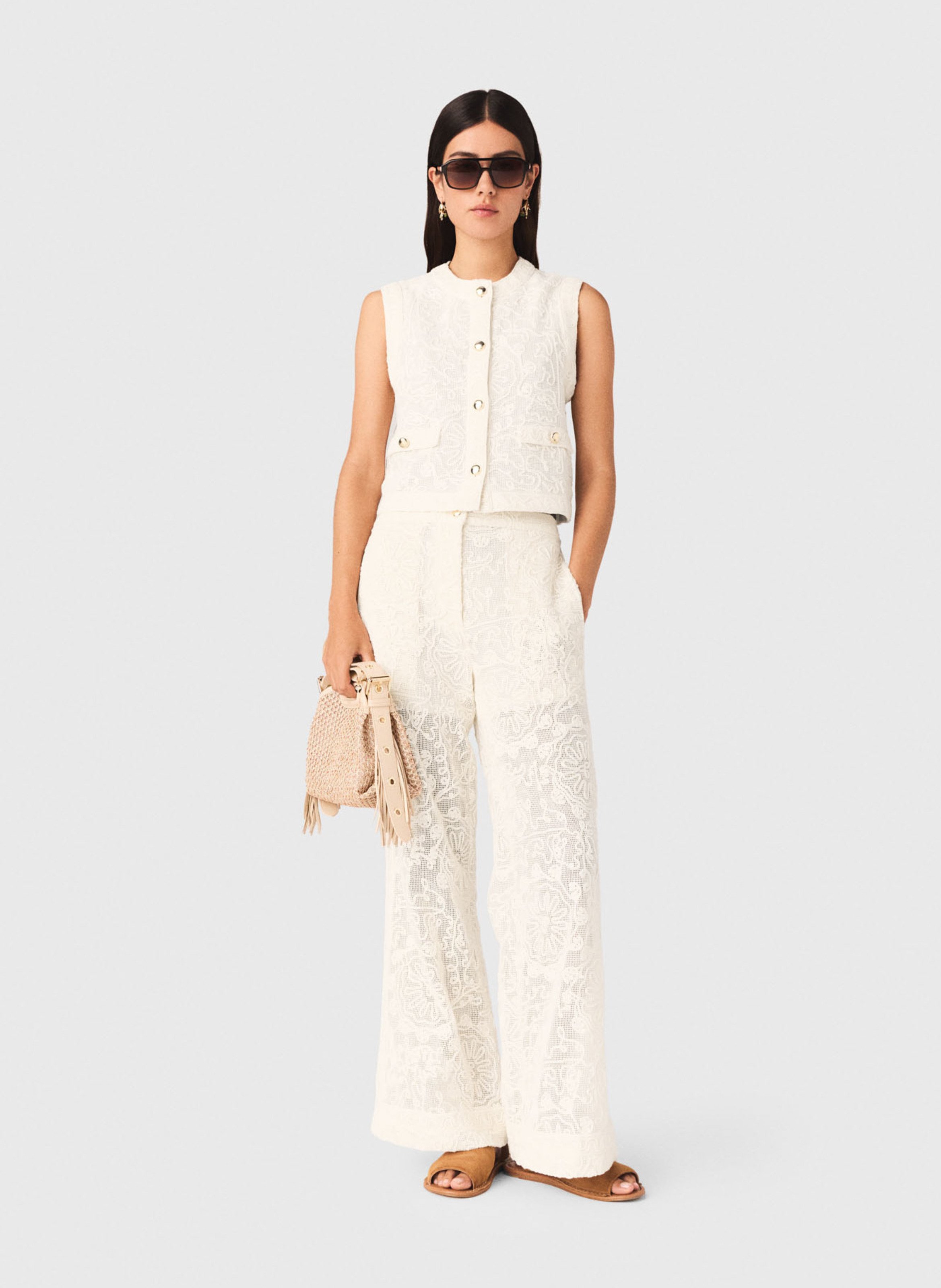 Straight round-neck cotton cardigan MAJE Beige