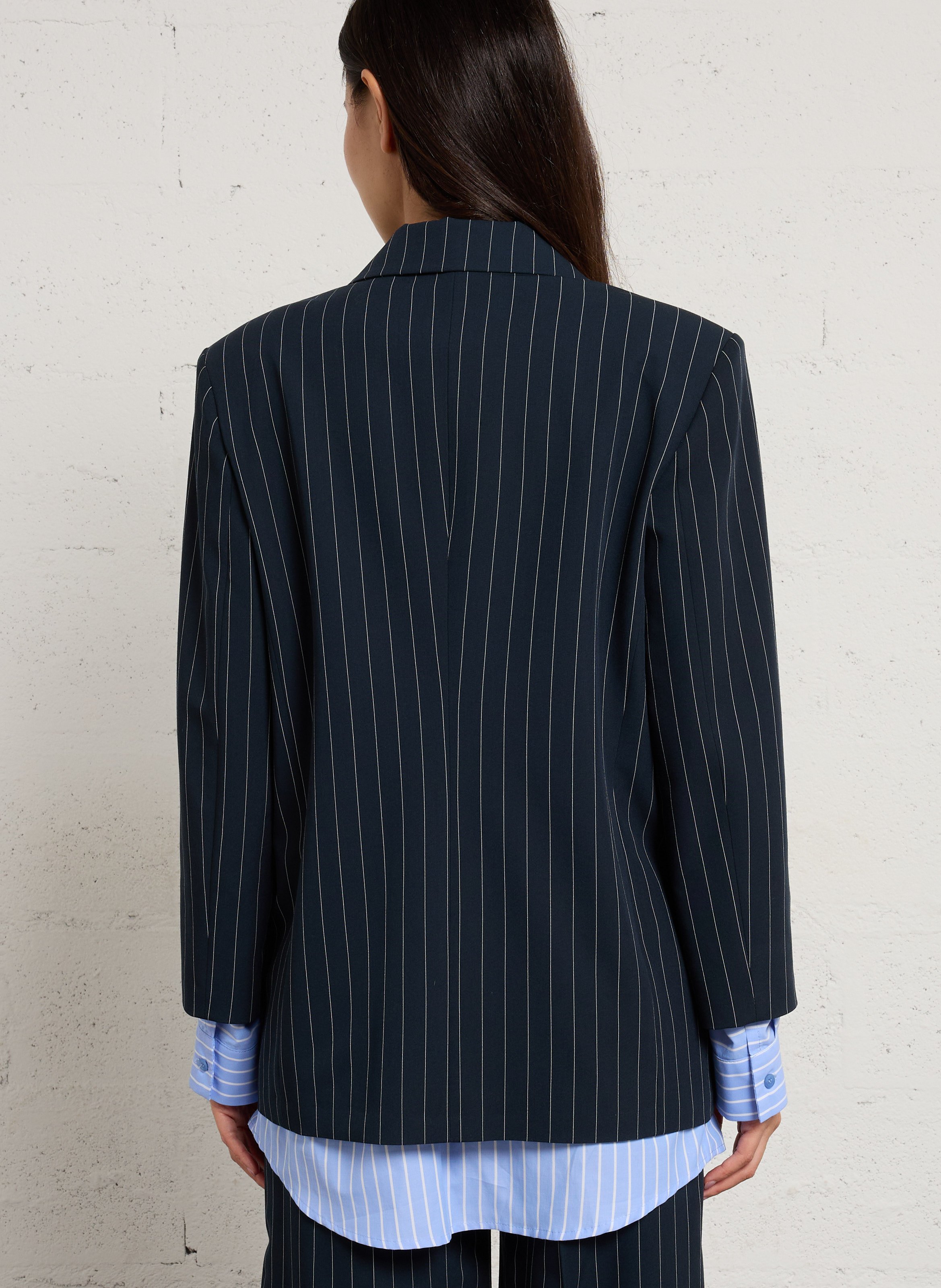 Oversized blazer with trompe l'oeil tailored collar in striped pattern IMPERIAL Blue