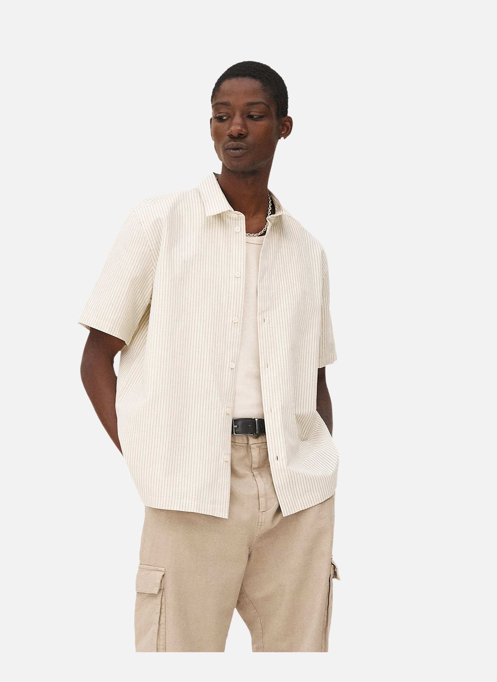 Fitted shirt Rio ecru stripes Noyoco Red