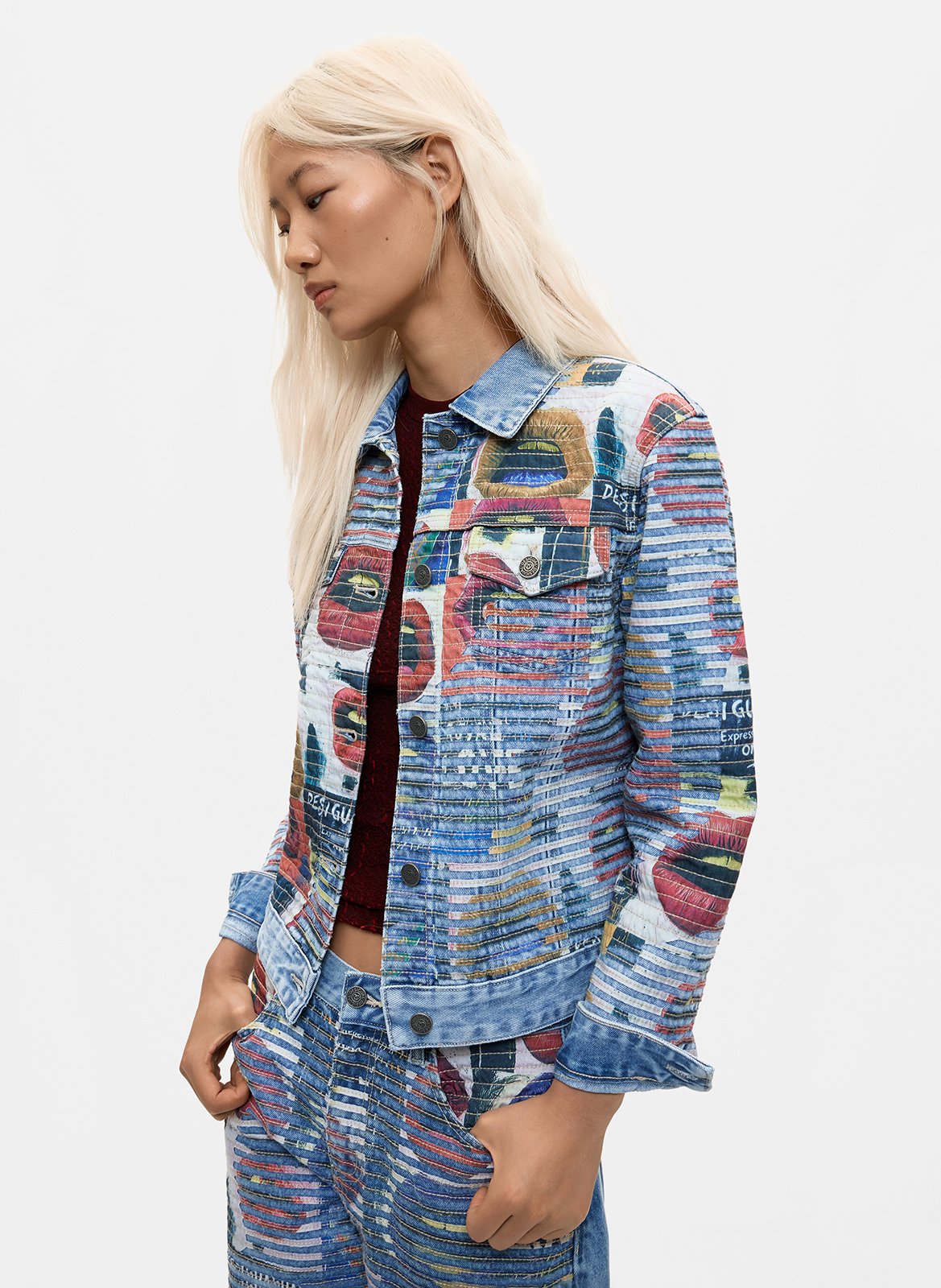 Veste droite col classique en coton imprimé DESIGUAL Bleu