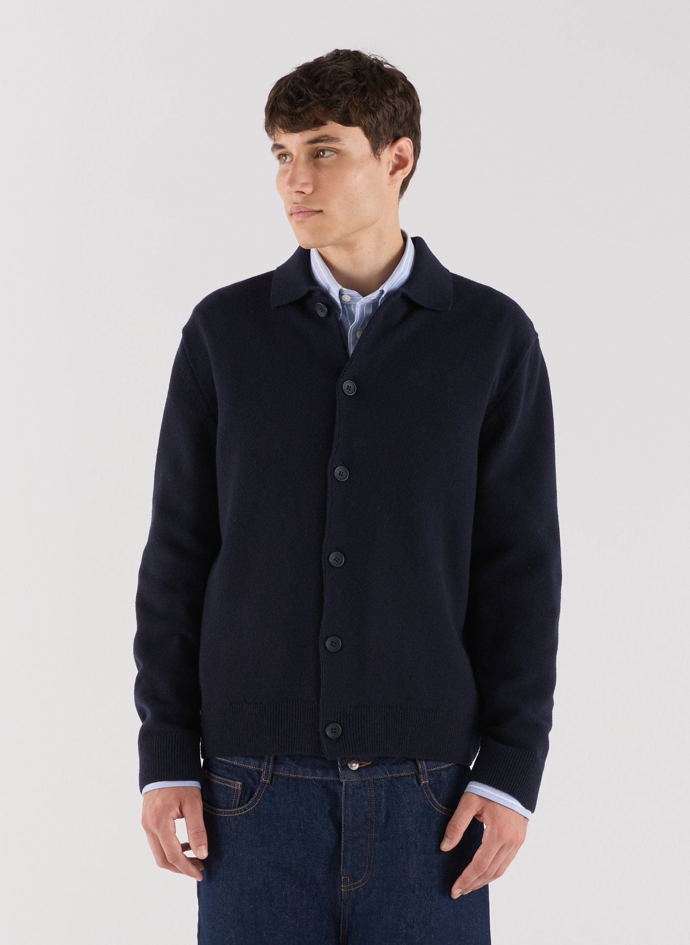 Wool polo collar cardigan SAISON 1865 Blue